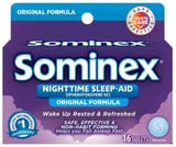 Frasco de Sominex con 16 comprimidos para la noche.