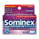 Sominex trasera del envase: información de ingredientes y precauciones.