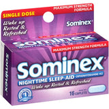 Sominex uso nocturno: caplets fáciles de tomar antes de acostarse.
