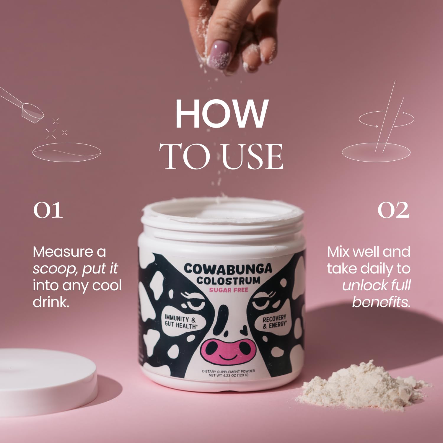 Sonohalth Cowabunga Colostrum cucharilla de 3 g para dosis constantes.