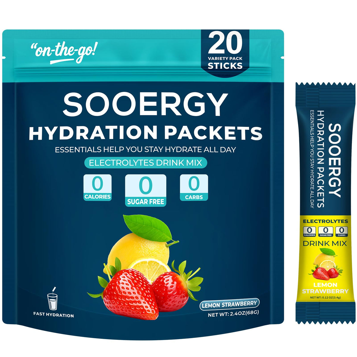 Sooergy electrolitos en sobre sabor limon fresa para hidratación rápida durante el entrenamiento