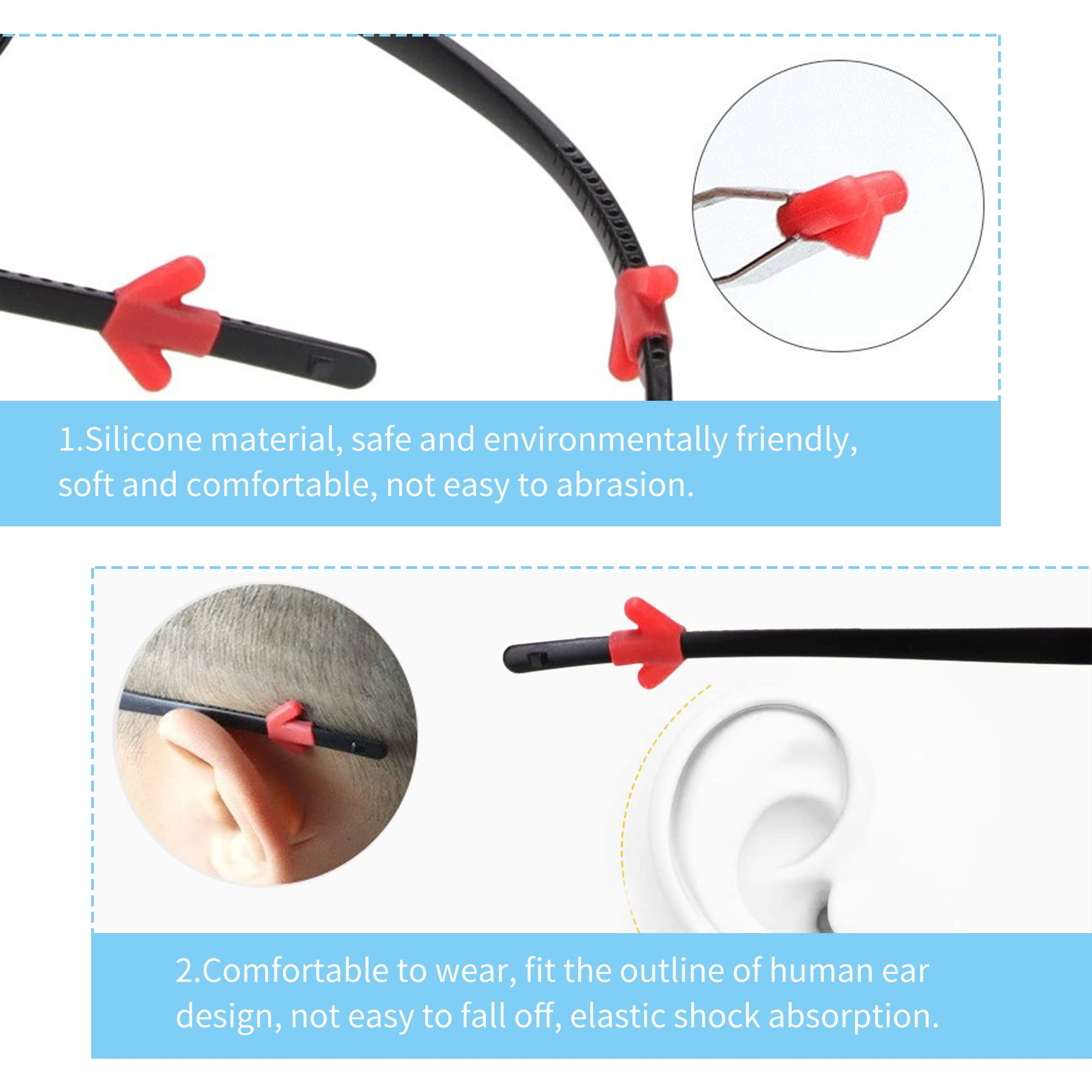 SooGree soporte antideslizante para gafas, ergonómico y cómodo detrás de la oreja.