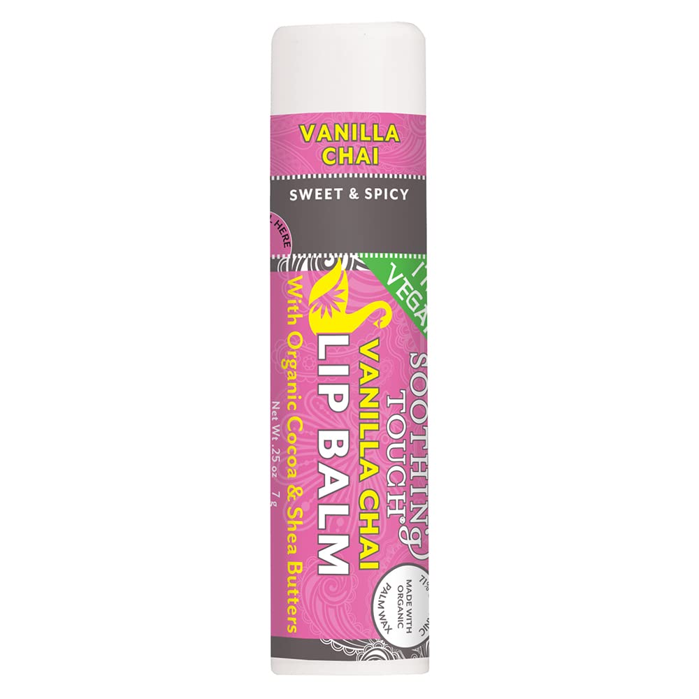 Bálsamo labial Soothing Touch vainilla chai, botella de 0,25 oz, humectante para labios