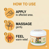 Sore No More absorción rápida, crema penetra sin grasa.