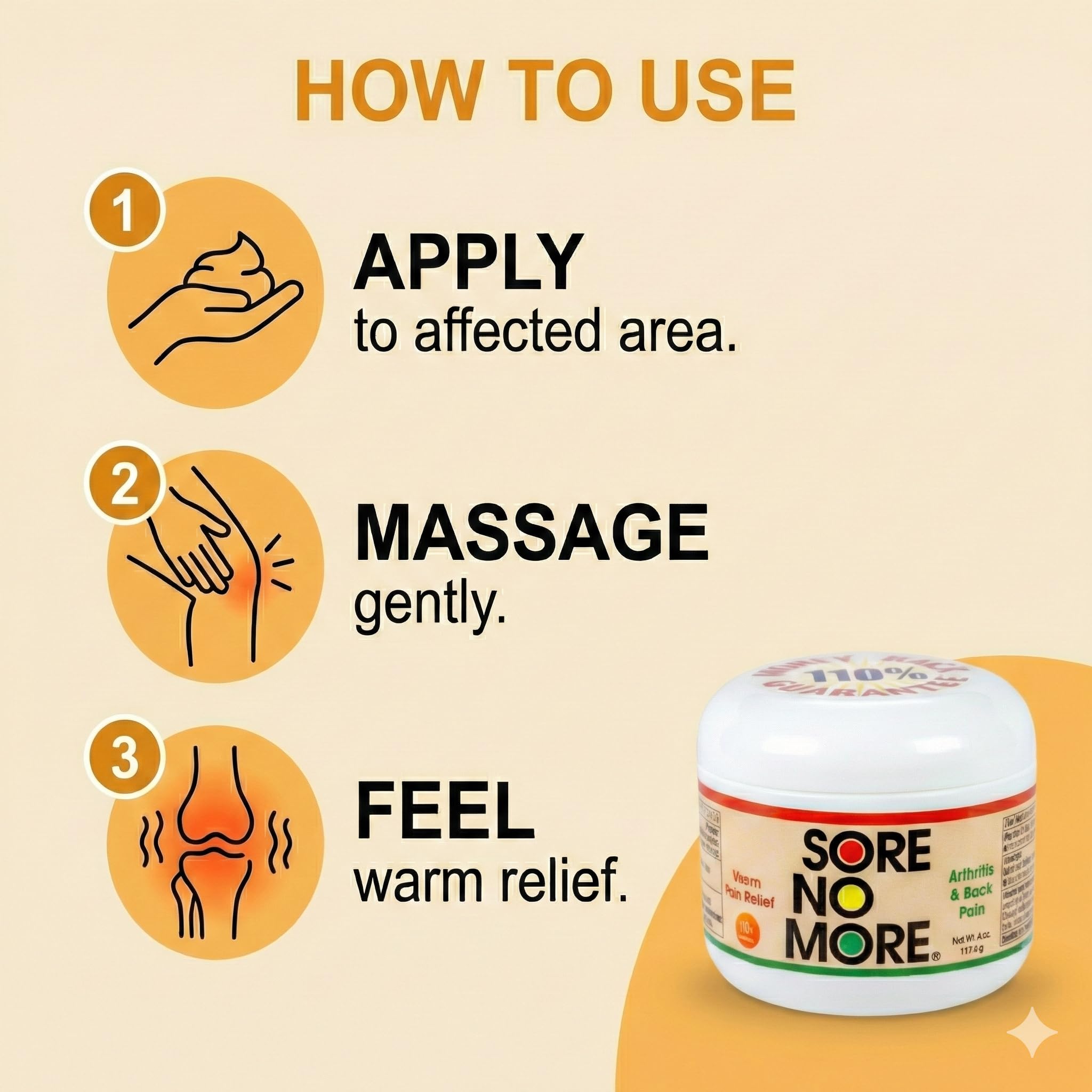 Sore No More crema alivio para pies, sensación cálida de rápida absorción