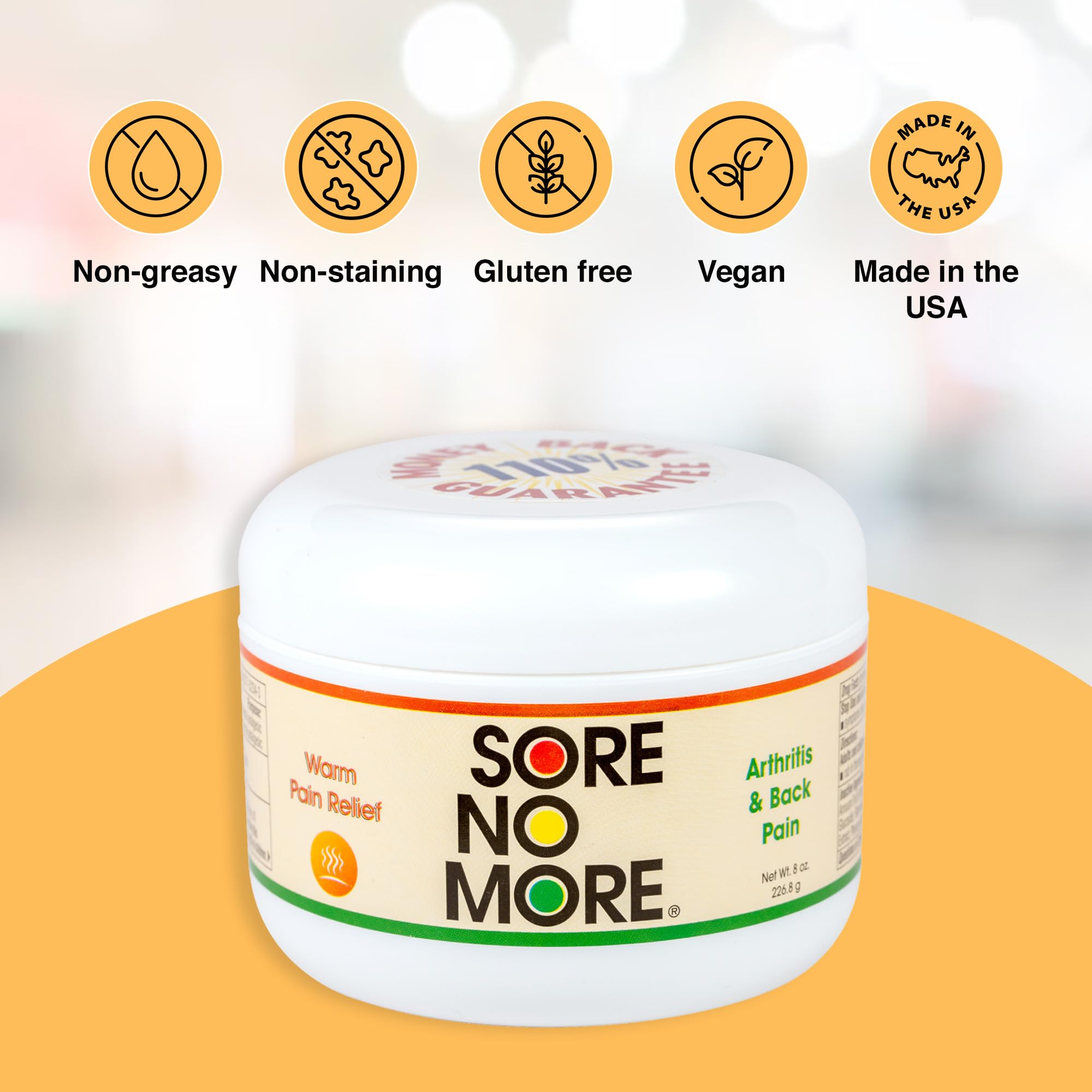 Sore No More textura no grasa, aplicación limpia.