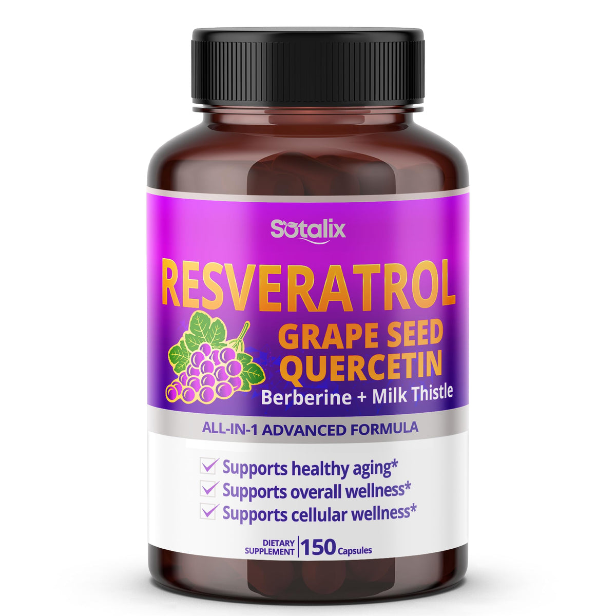 Botella de Sotalix Resveratrol para uso diario y bienestar.