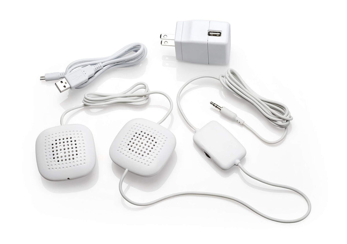 Sound Oasis almohada amplificada con dos altavoces ultra finos para sonido envolvente.