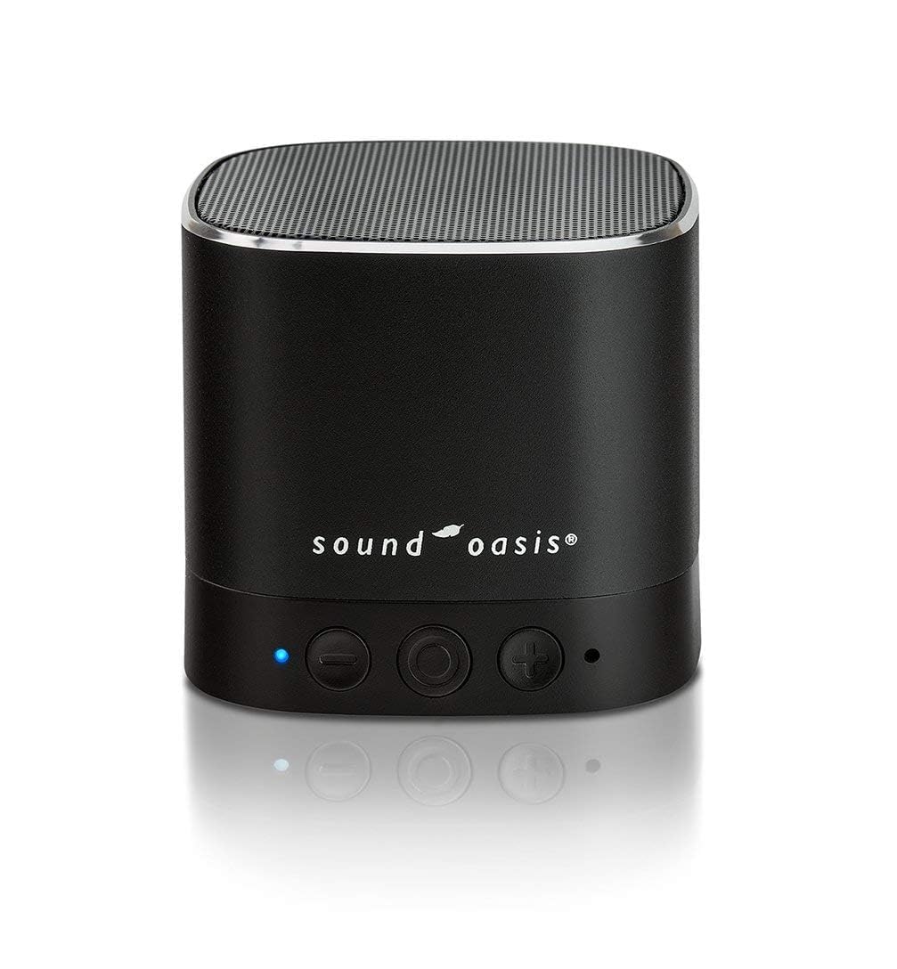 Sound Oasis Pink Noise, vista frontal, diseño compacto para dormir en casa.