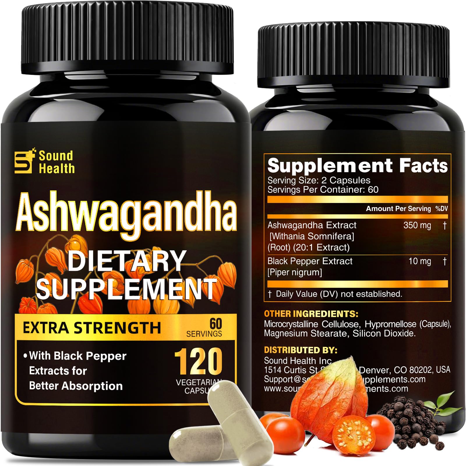 SoundHealth Ashwaganda polvo 7000mg para bienestar diario.