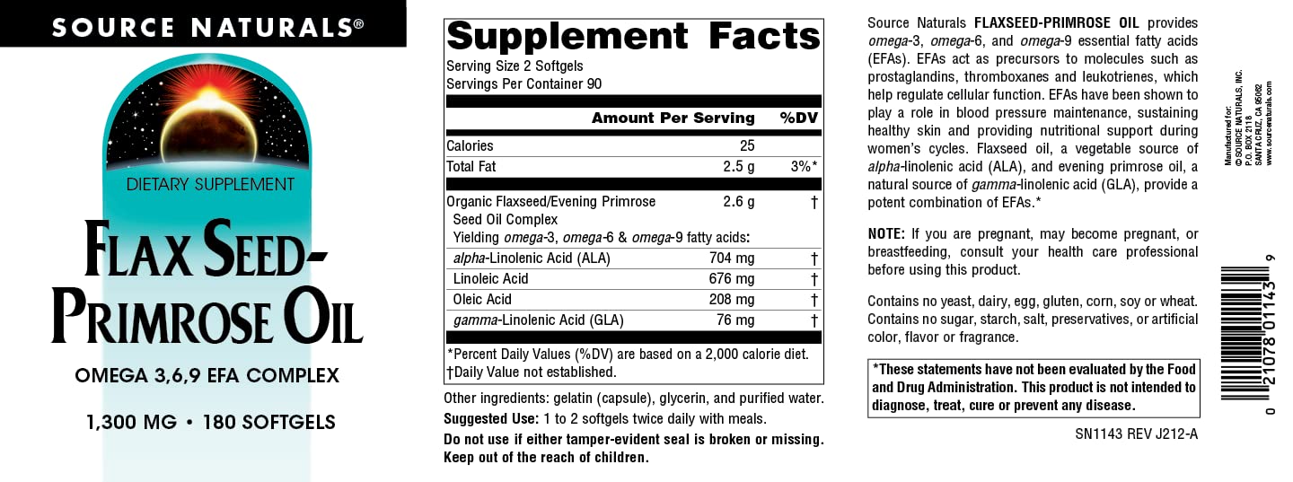 Source Naturals Composición de EFAs de origen vegetal; linaza y onagra.
