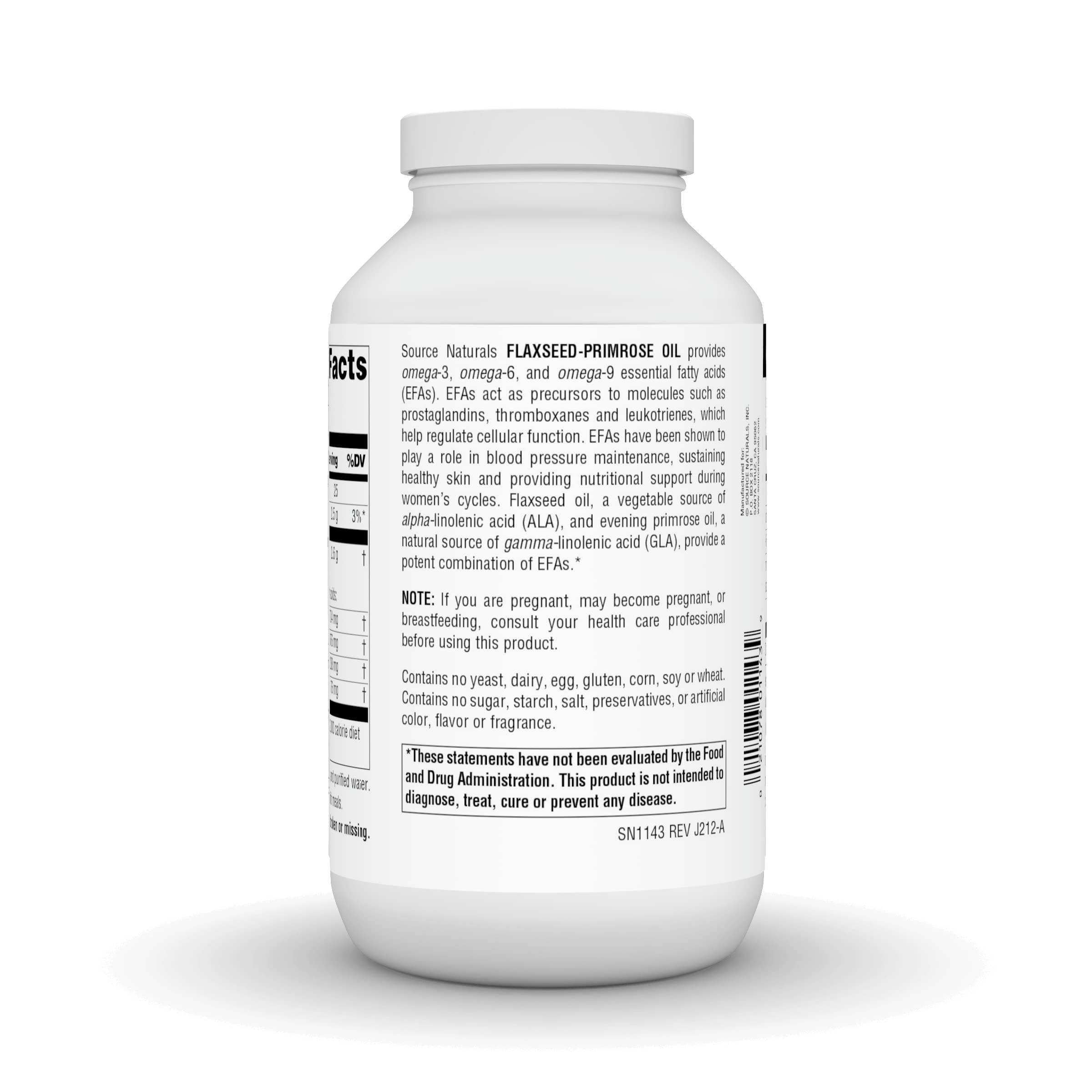 Source Naturals Etiqueta de producto; información de EFAs e ingredientes.