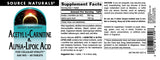 Caja de Source Naturals Acetil L-Carnitina y Alfa Lipoico apta para vegetarianos