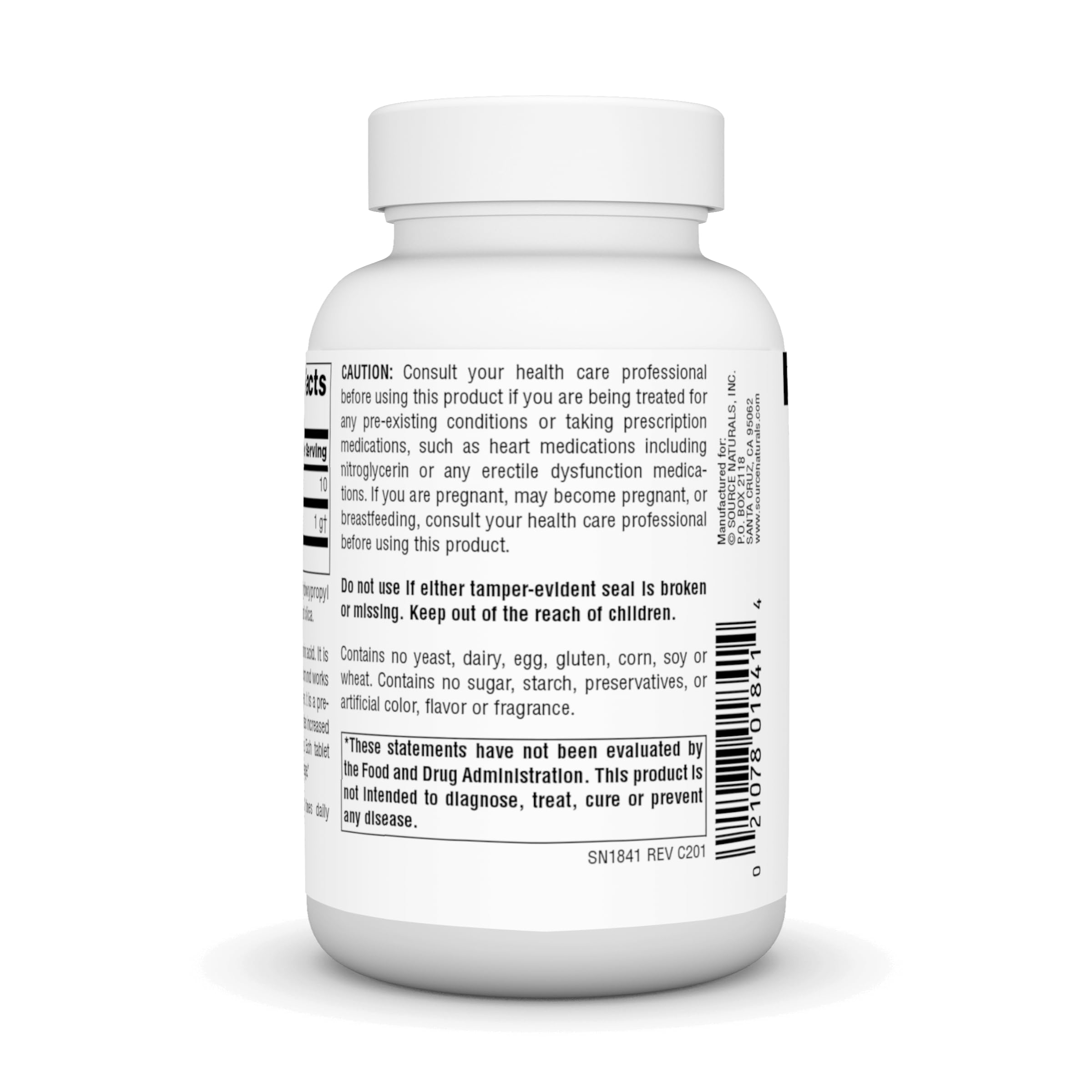 Source Naturals L-Arginina: etiqueta trasera con indicaciones de uso diario