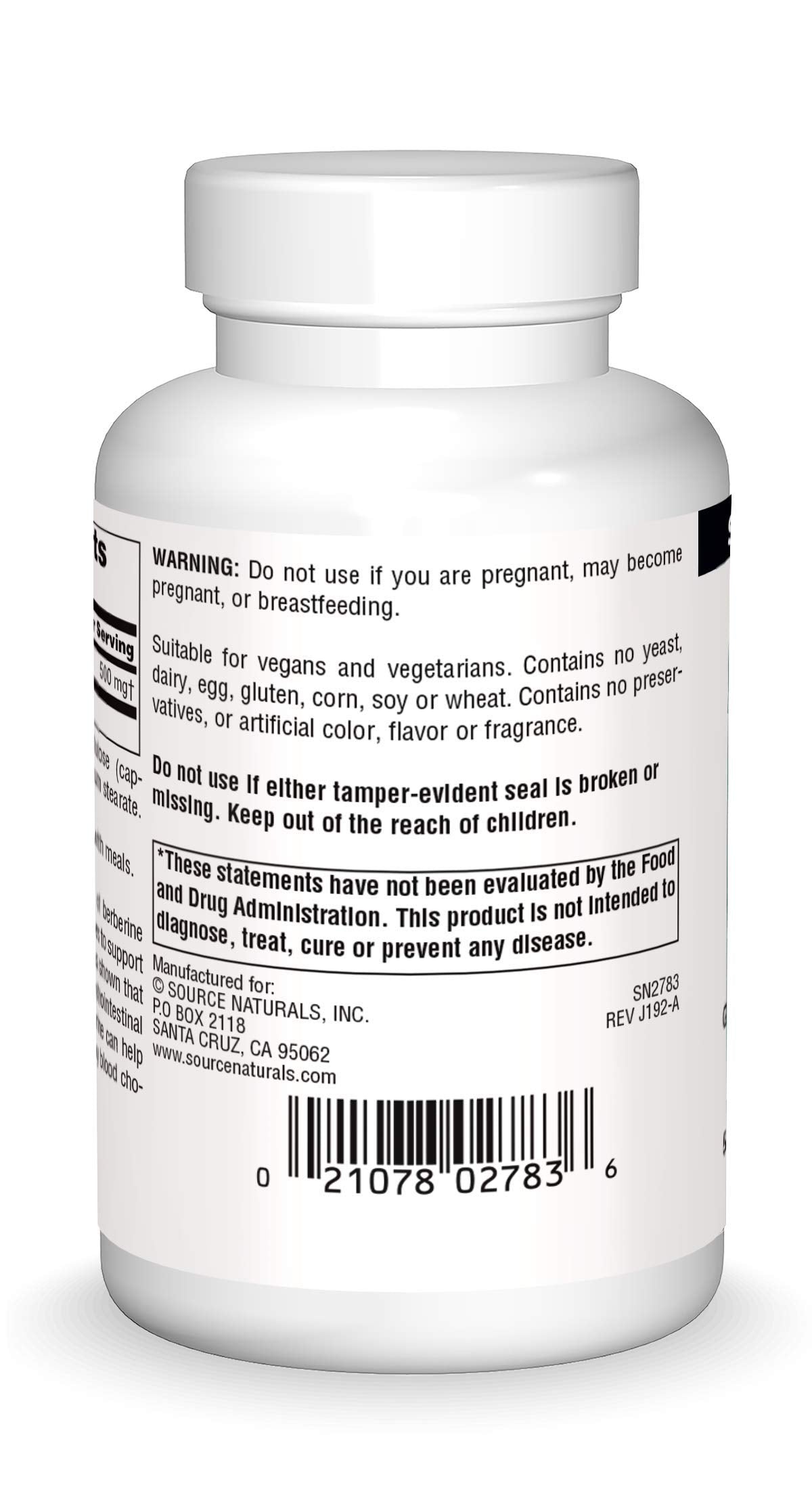 Source Naturals berberina cápsulas etiqueta: dosis diaria conveniente para la rutina