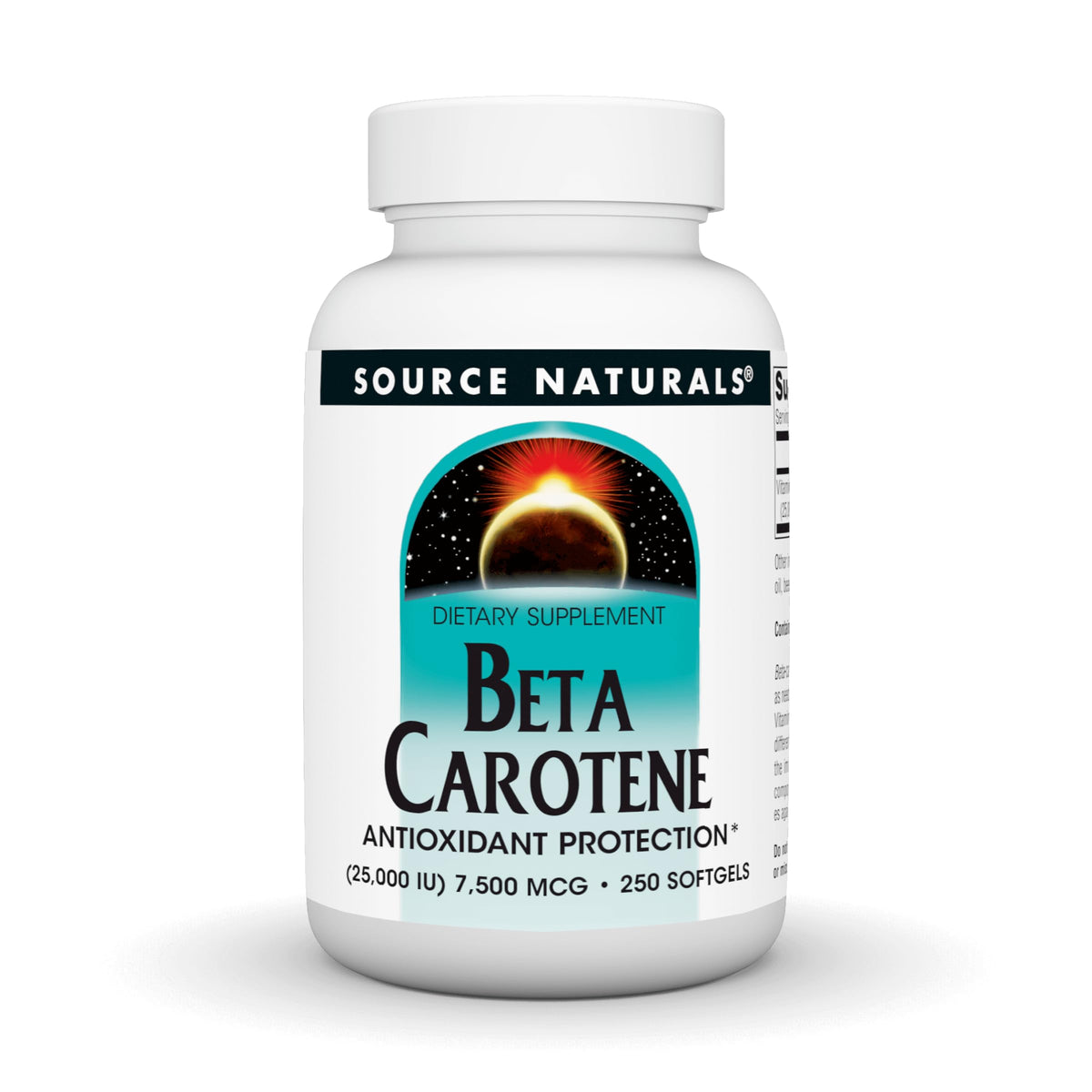 Source Naturals Beta Caroteno 25000 UI en botella, apoyo a la visión.