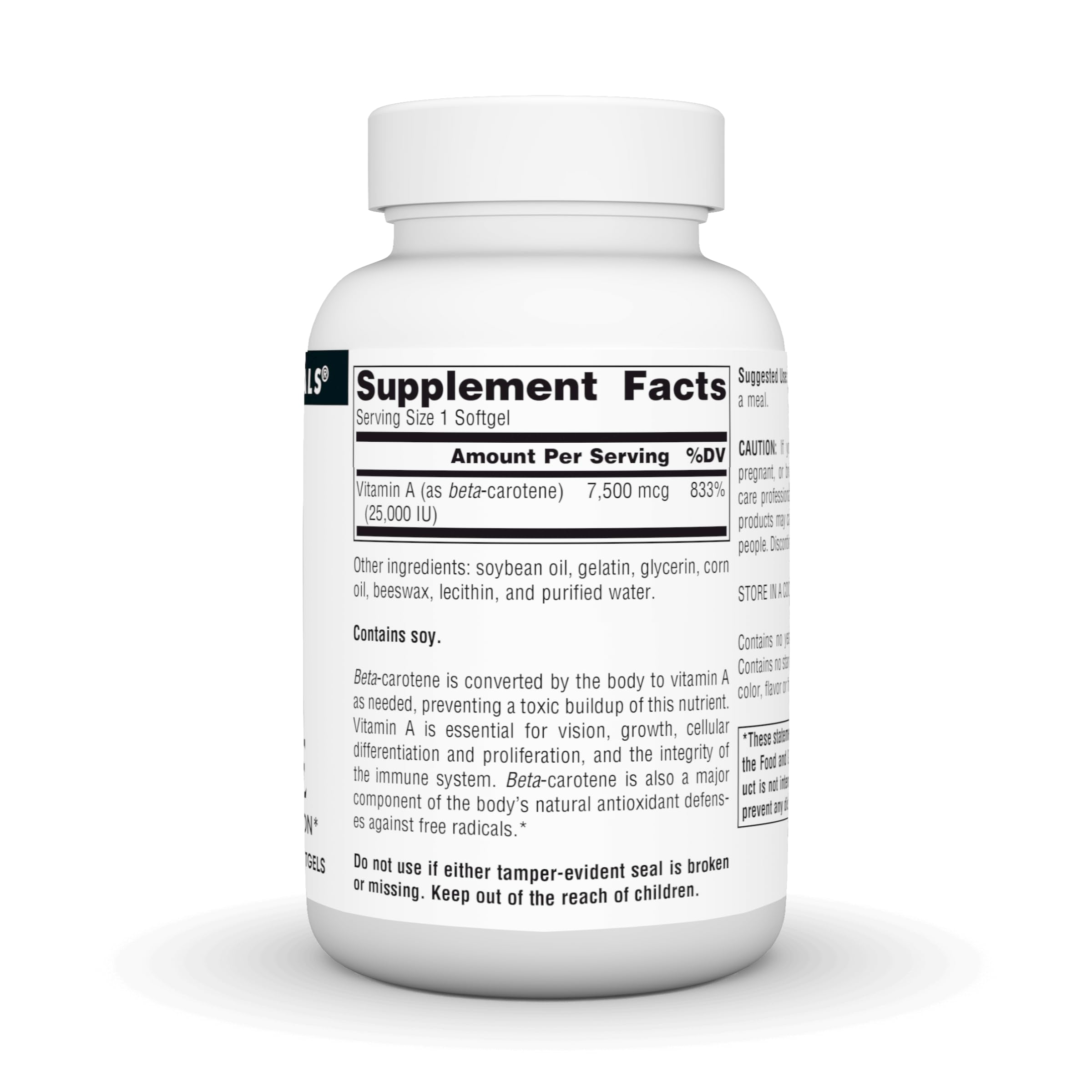 Etiqueta frontal de Source Naturals Beta Caroteno 25000 UI.