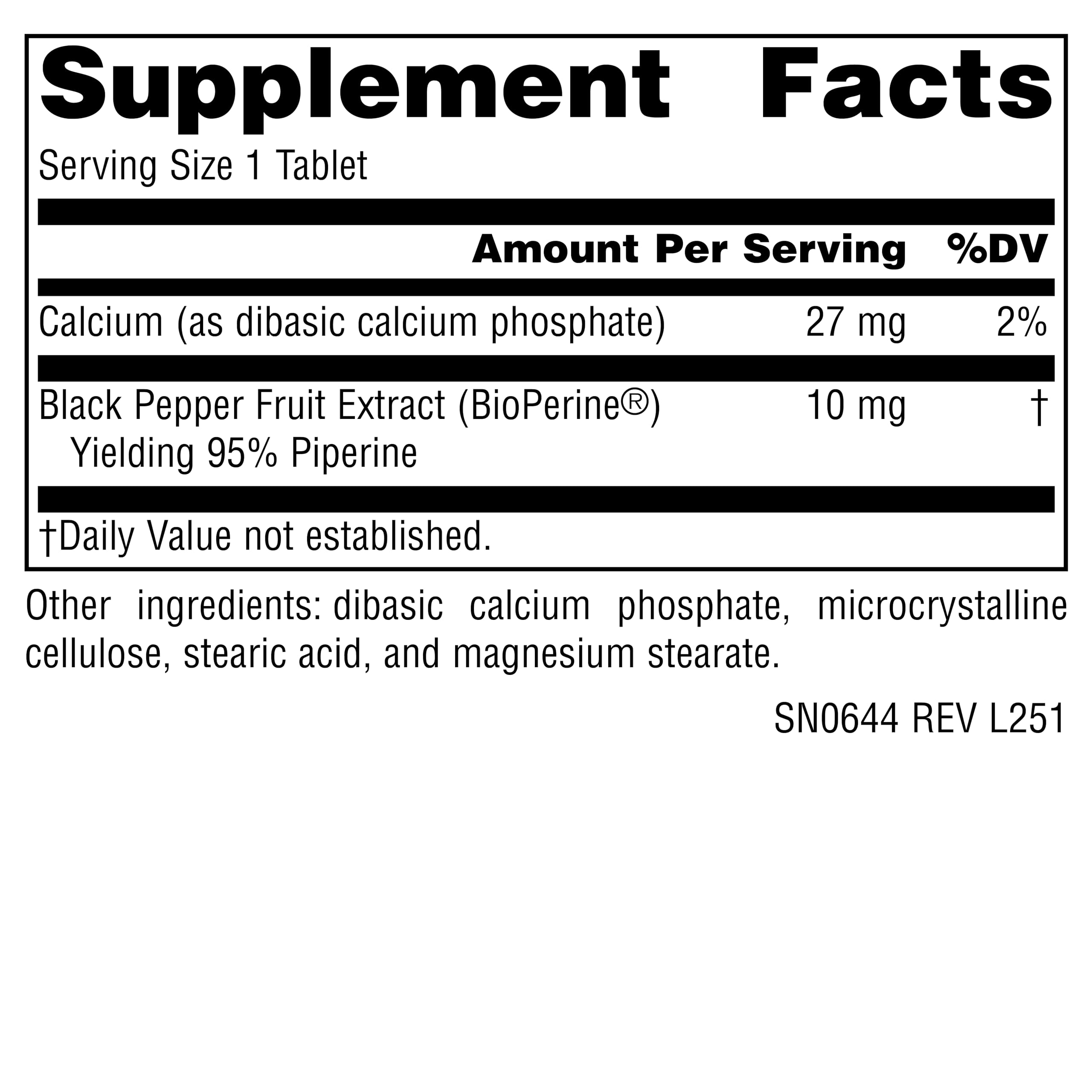 Source Naturals BioPerine: etiqueta frontal destacando ingrediente activo y uso recomendado.