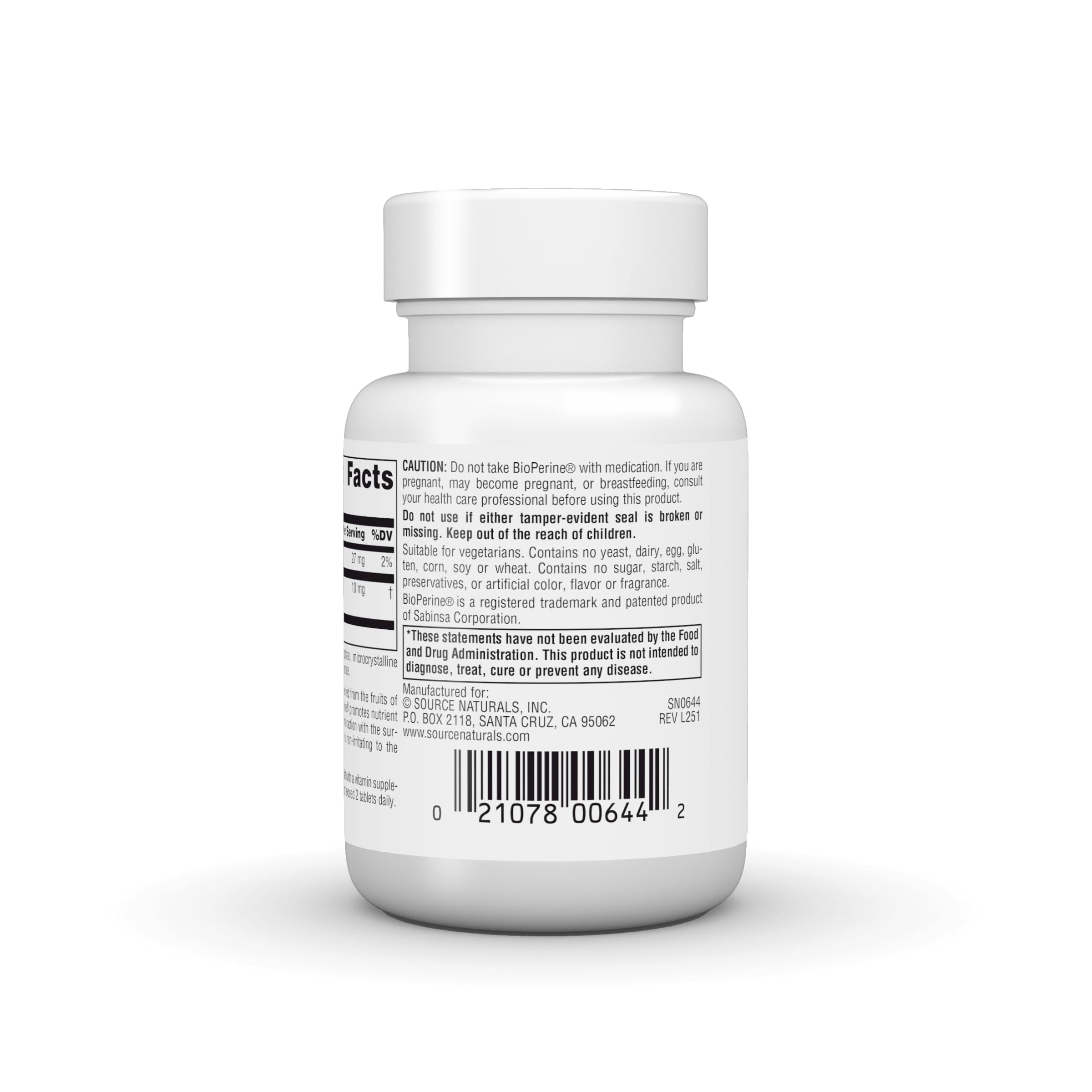 Source Naturals BioPerine: frasco fabricado en EEUU con control de calidad.