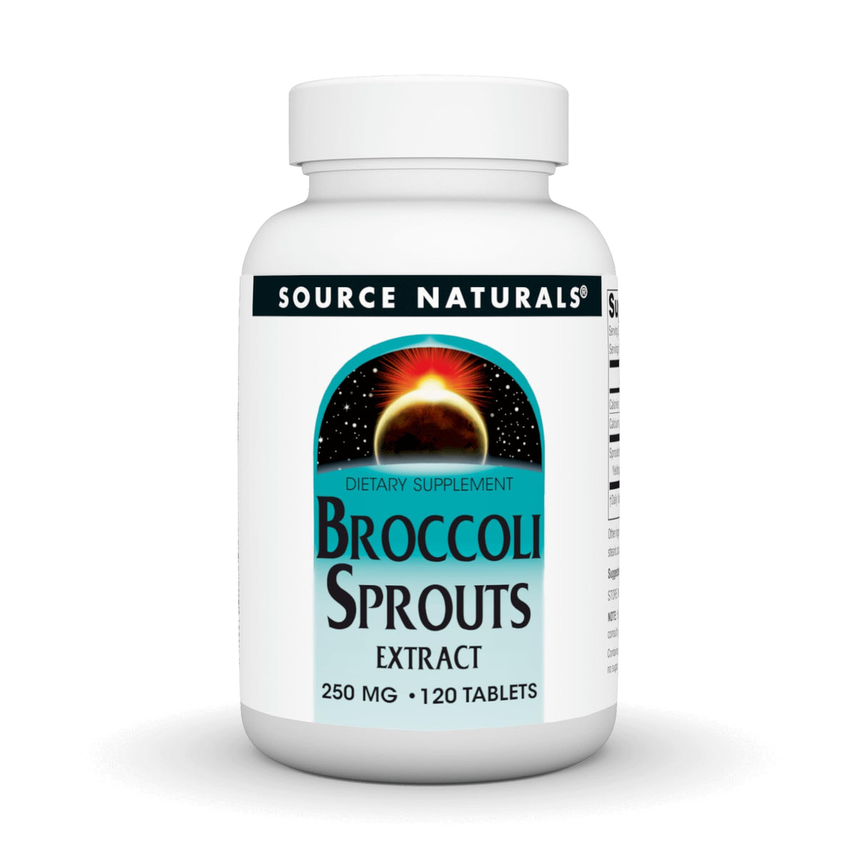 Source Naturals extracto de brotes de brócoli, botella visible, posible complemento diario.