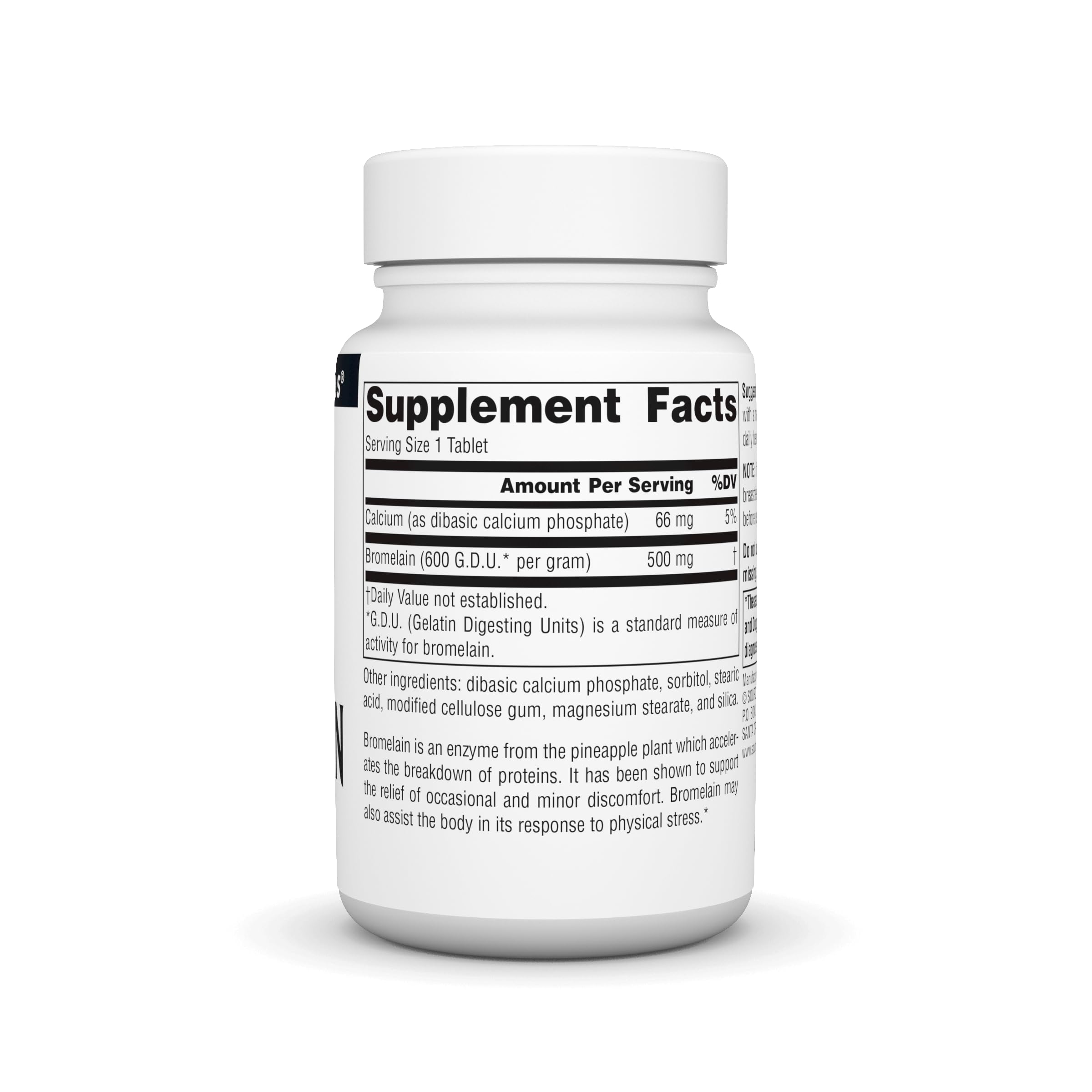 Source Naturals Bromelain 500 mg, etiqueta clara, facilidad de uso con cada comida.