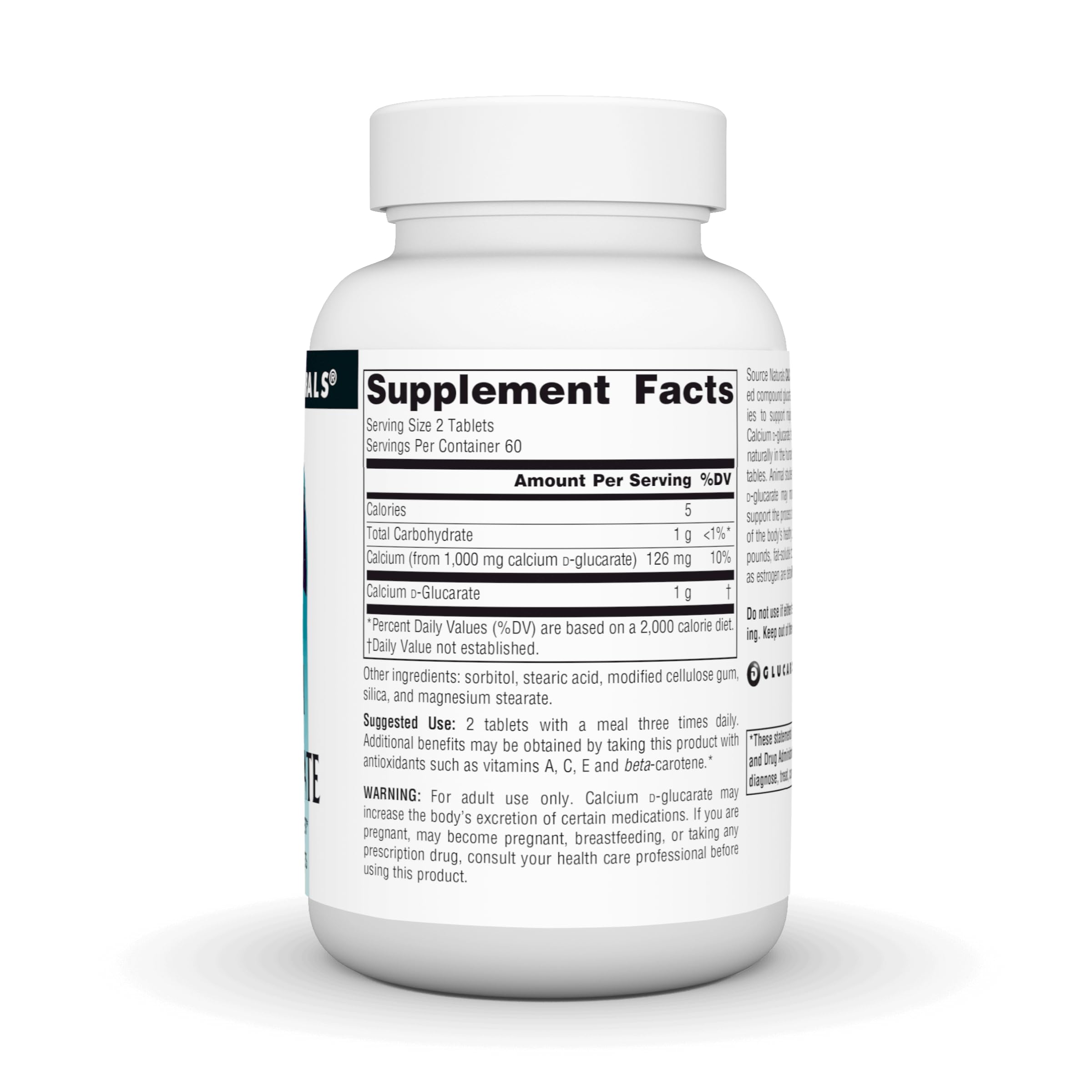 Source Naturals Calcio D-Glucarato empaque con información de beneficios