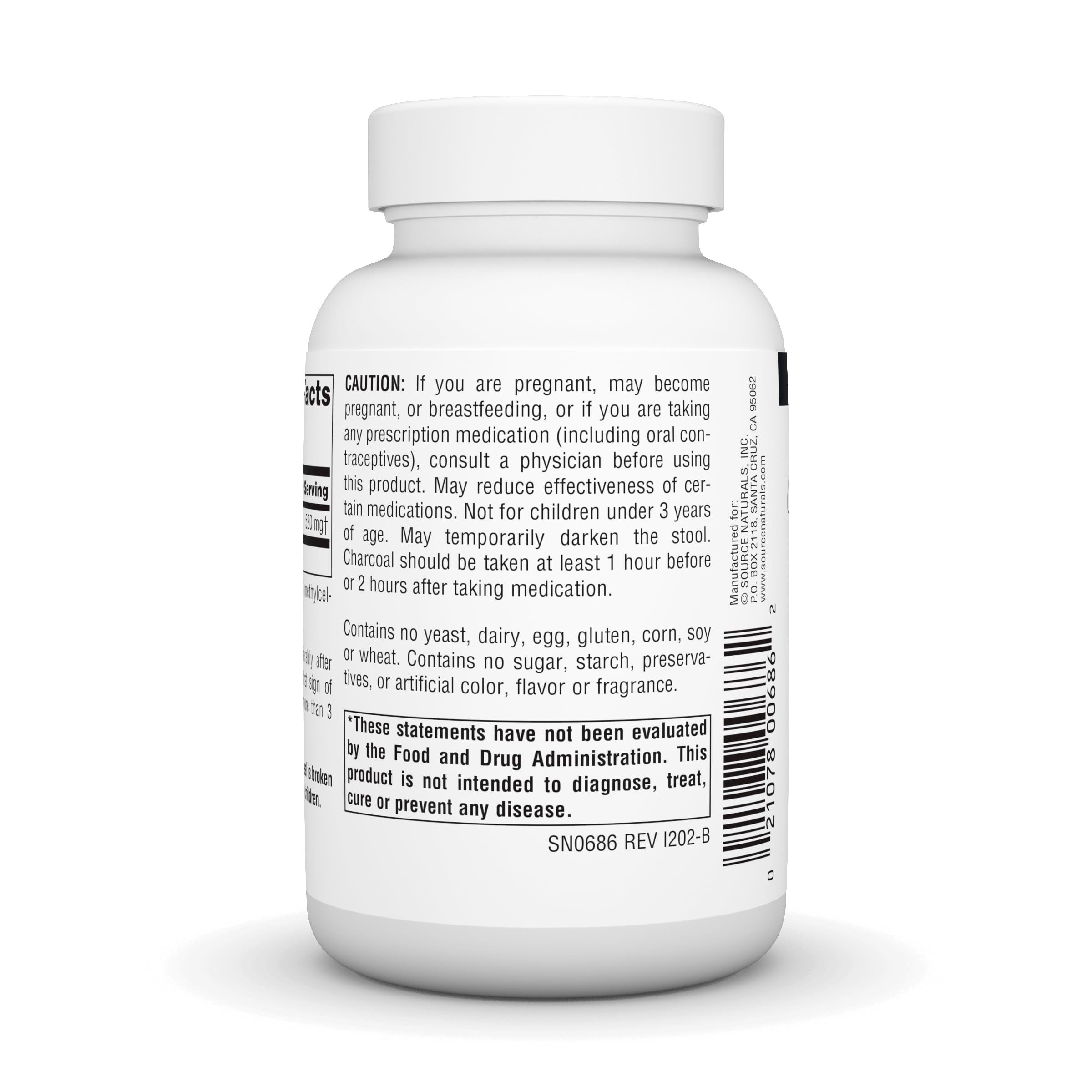 Source Naturals carbón activado envase de 100 cápsulas, fácil de almacenar.