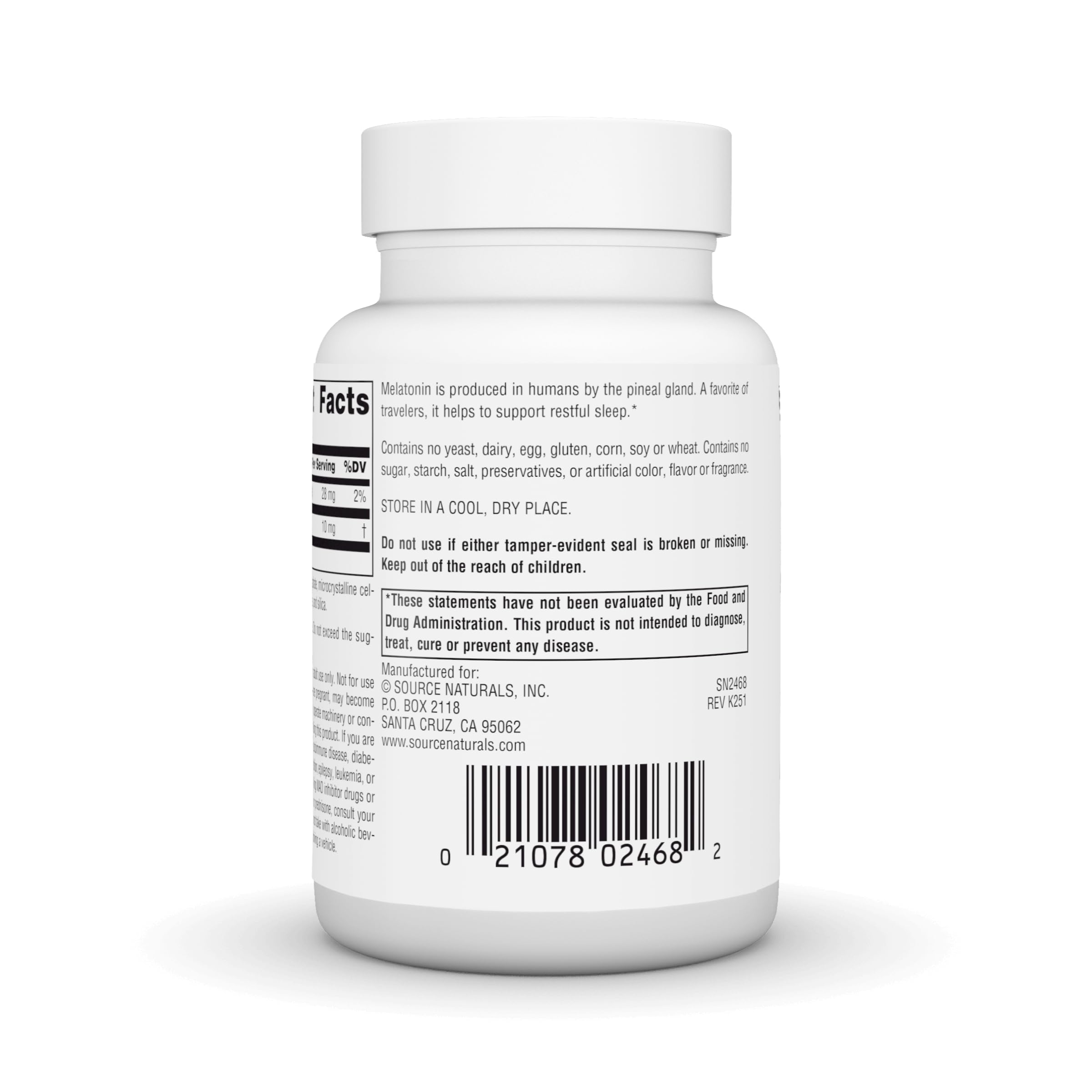 Source Naturals Sleep Science Melatonina empaque exterior muestra tamaño de 10 mg