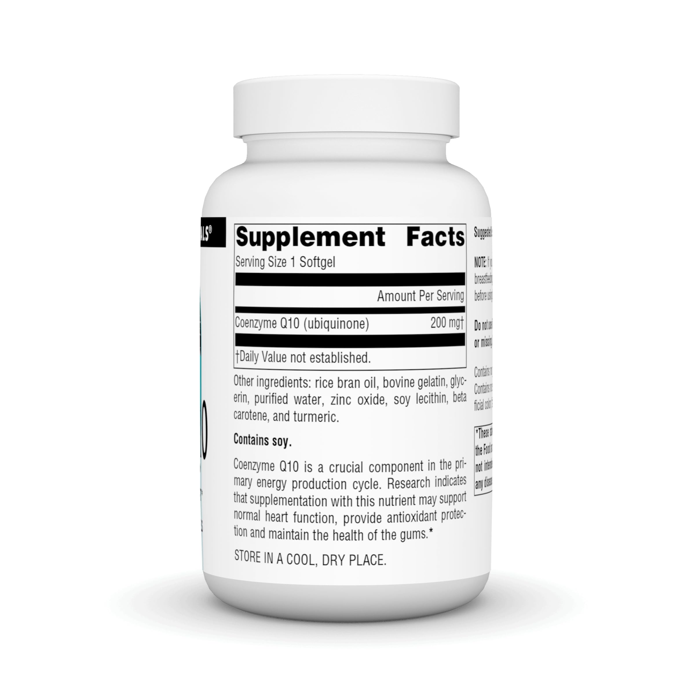 Source Naturals CoQ10 - botella lateral, posible apoyo a la energía y la función cardíaca