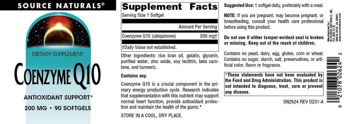 Source Naturals CoQ10 - caja de embalaje, formato de 90 cápsulas gel suave