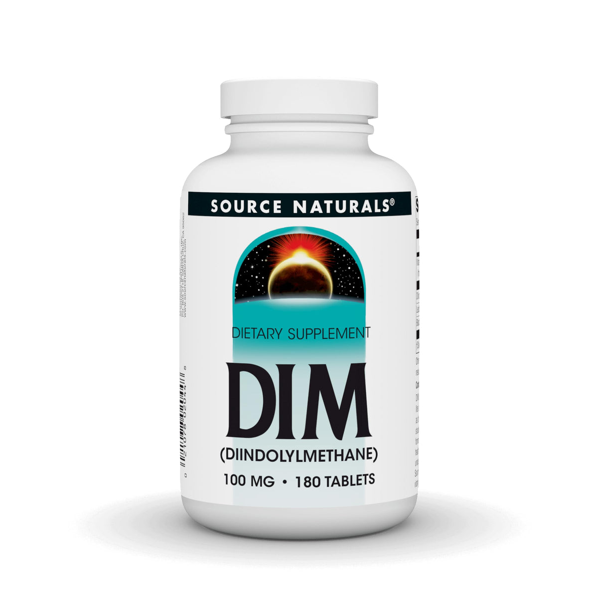 Source Naturals DIM 100 mg con BioPerine, tableta en botella para uso diario.