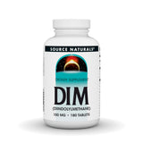 Source Naturals DIM 100 mg con BioPerine, tableta en botella para uso diario.