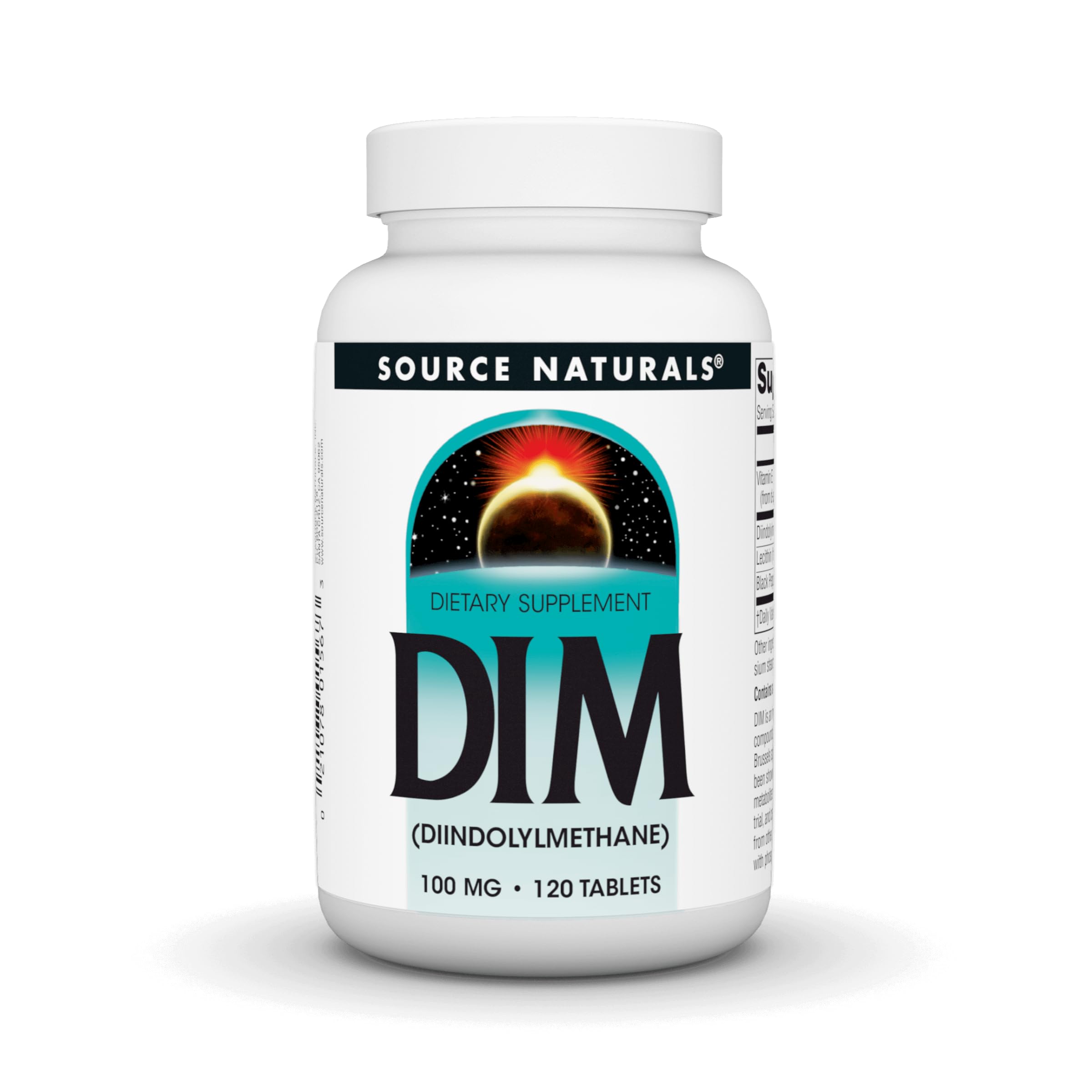 Source Naturals DIM, frasco de tabletas de 120 unidades para uso diario.