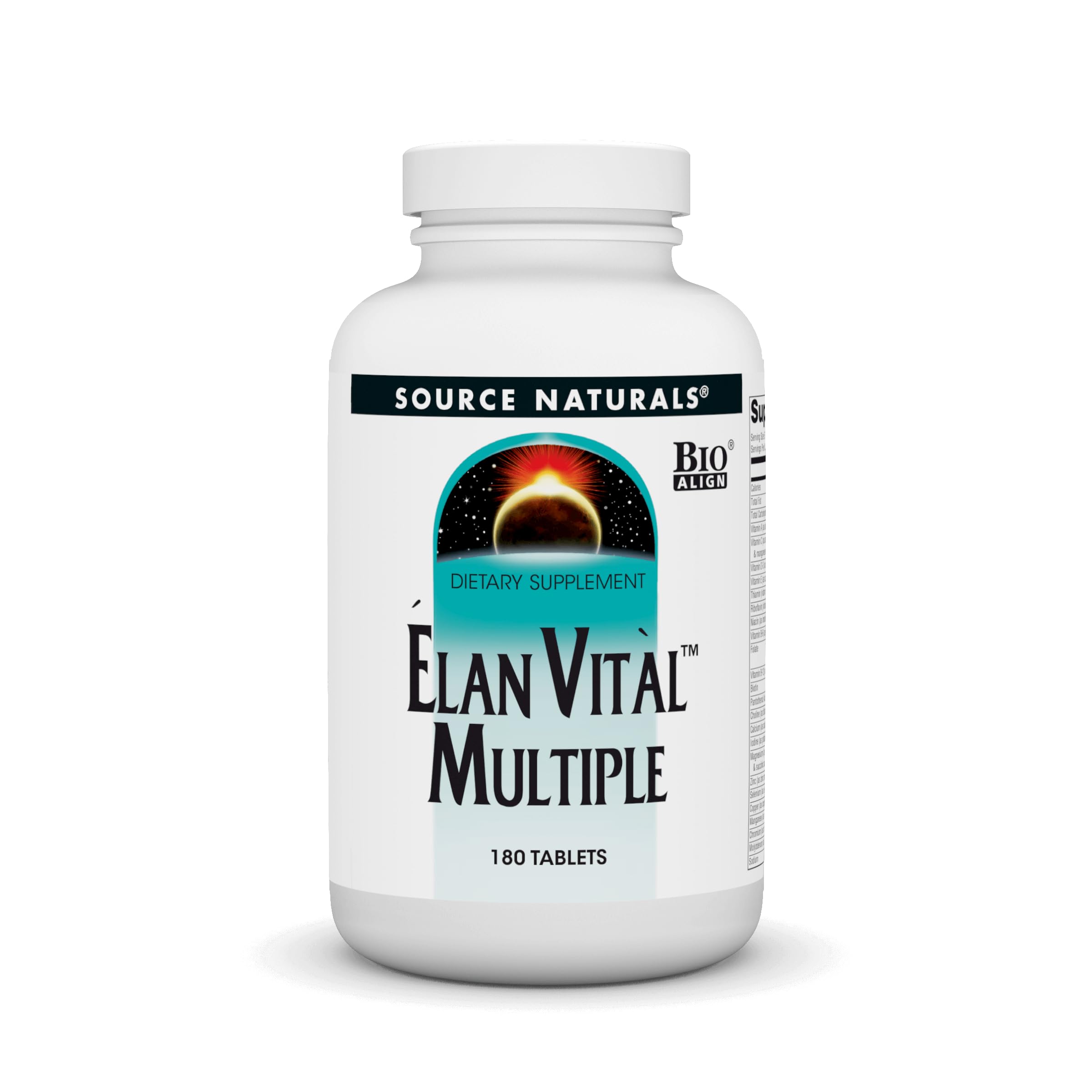 Source Naturals Elan Vital Multivitamínico en botella de 180 tabletas para uso diario.