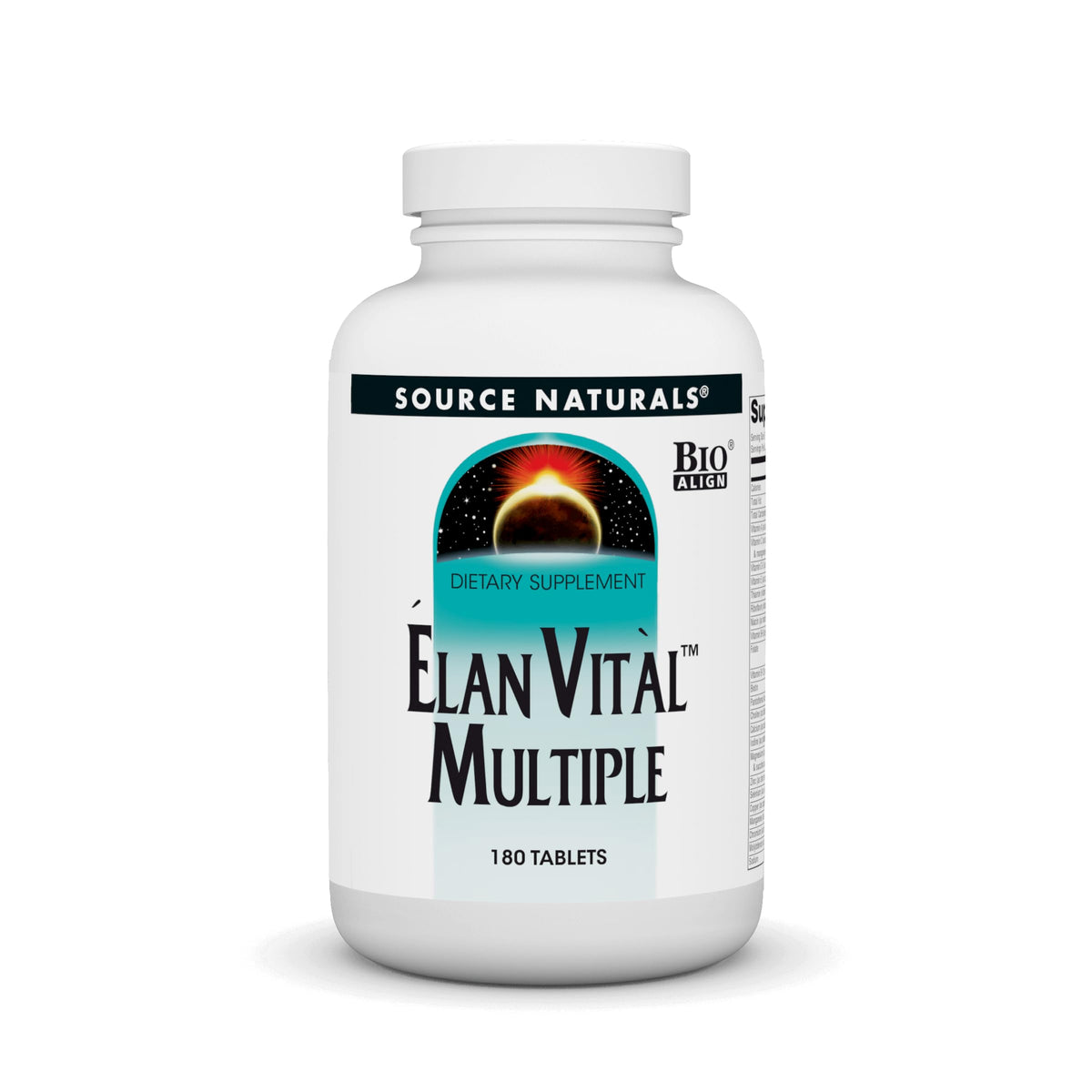 Source Naturals Elan Vital Multivitamínico en botella de 180 tabletas para uso diario.