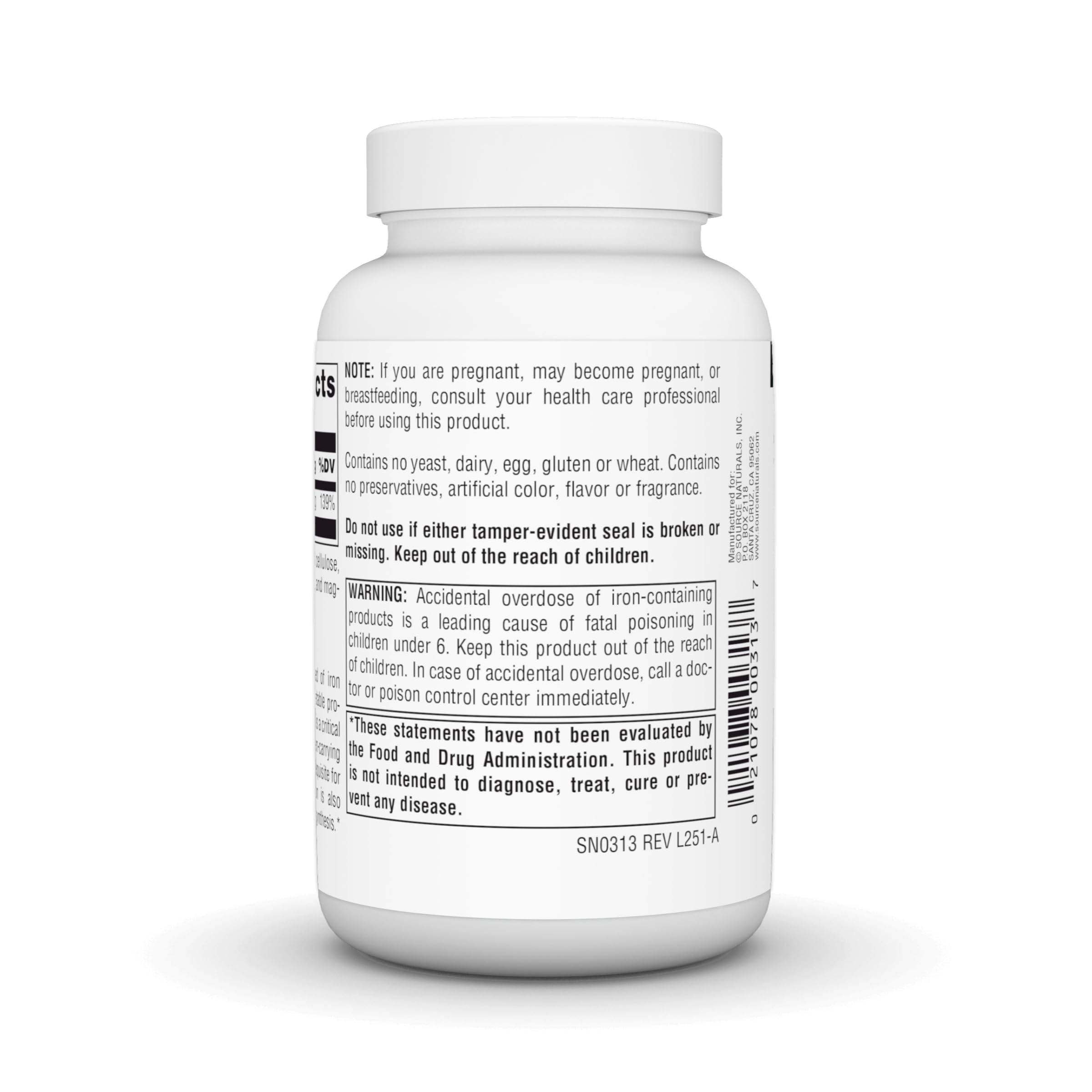Source Naturals Envase práctico con tabletas de hierro para uso diario.