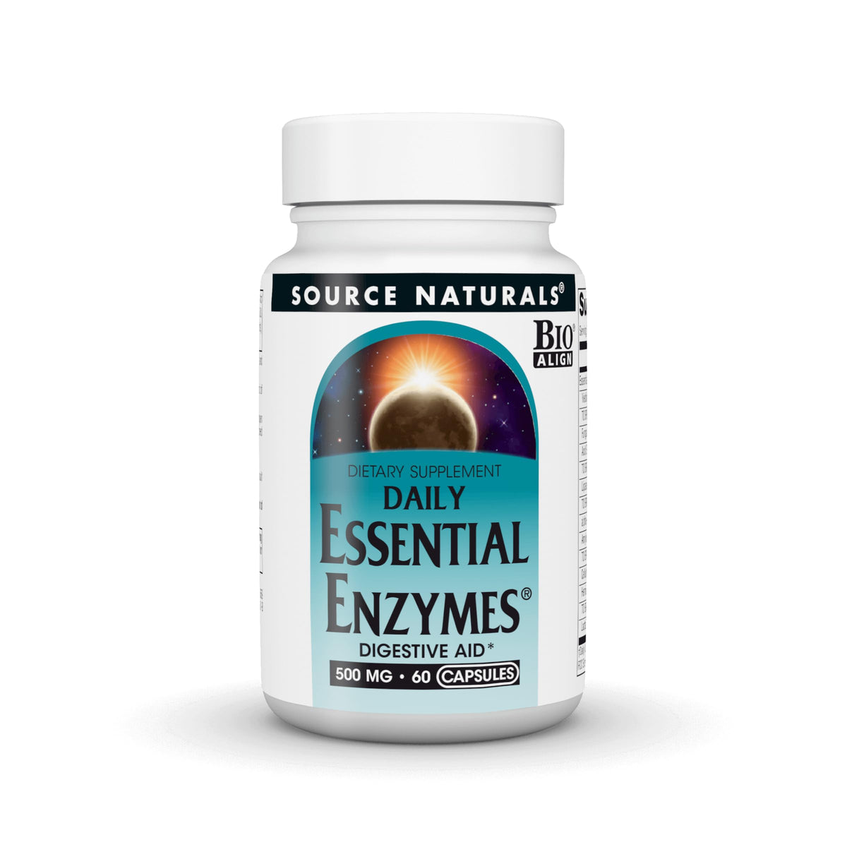 Source Naturals Enzimas Esenciales — botella de cápsulas, apoyo diario a la digestión.