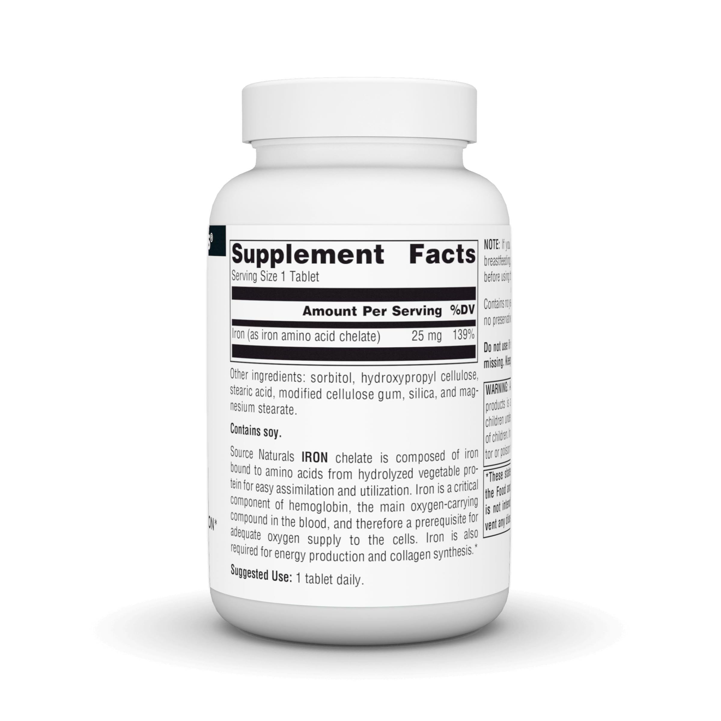 Source Naturals Etiqueta de hierro quelado con aminoácidos para metabolismo.