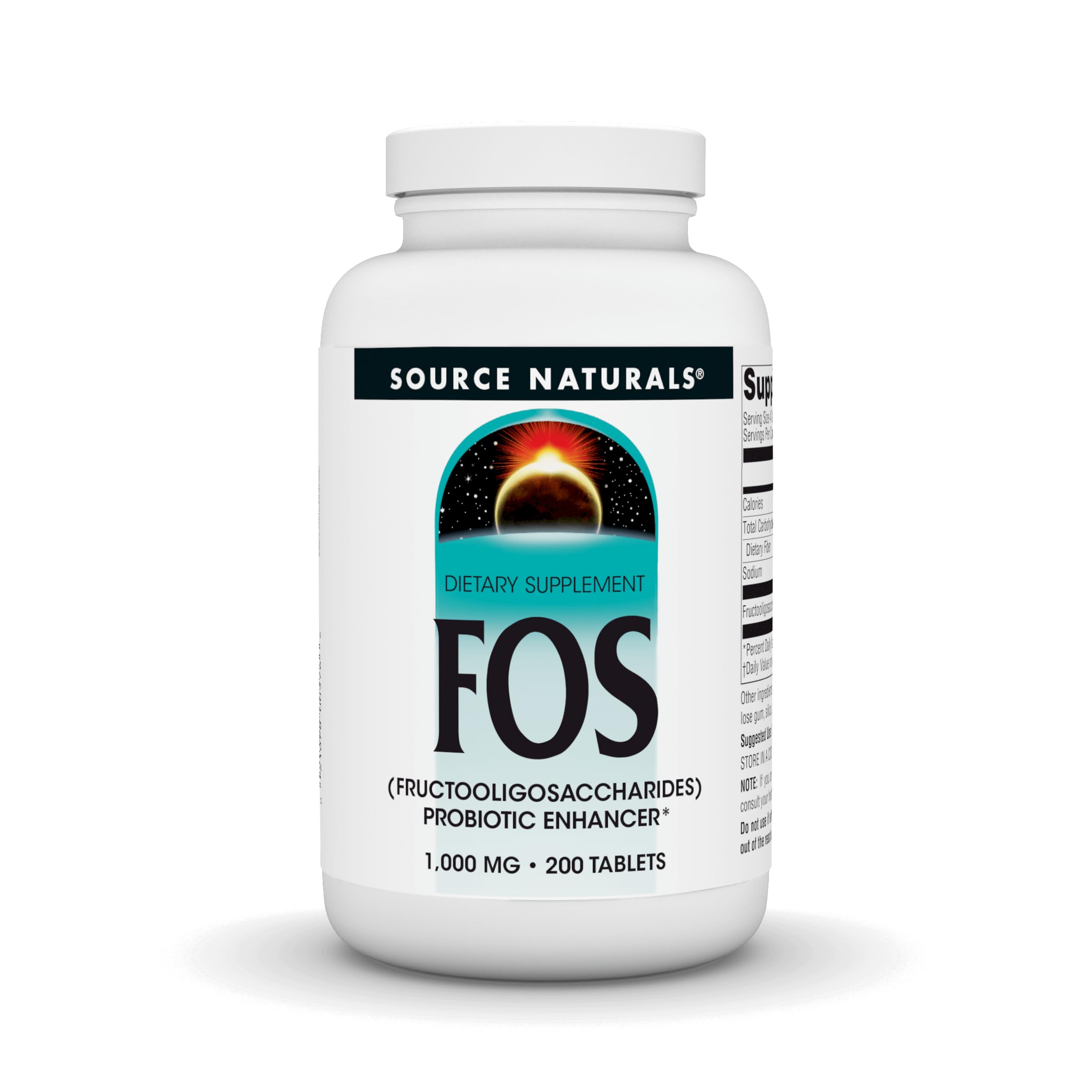 Source Naturals FOS 1000 mg, botella, apoyo a la flora intestinal de forma natural.