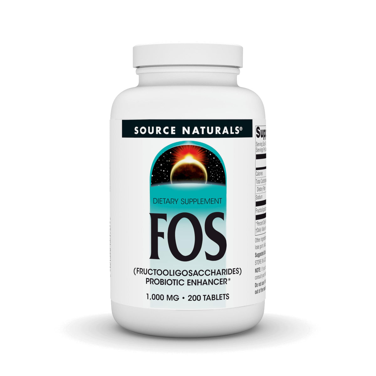 Source Naturals FOS 1000 mg, botella, apoyo a la flora intestinal de forma natural.