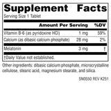 Frasco Source Naturals Melatonina, etiqueta clara para uso nocturno seguro.