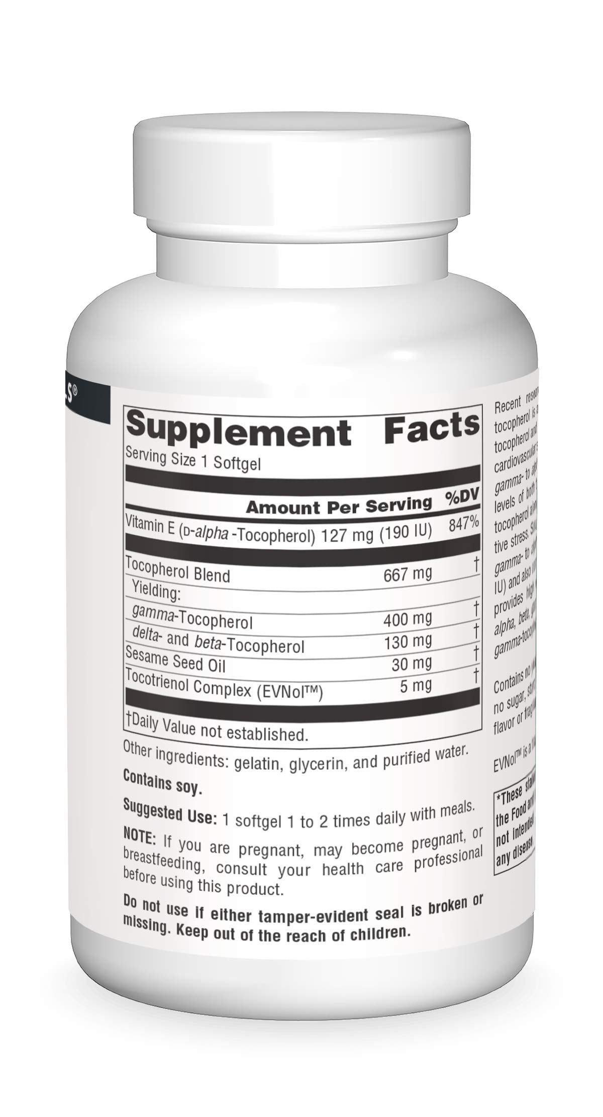 Source Naturals Gamma E Complex: etiqueta completa con tocoferoles y tocotrienoles.