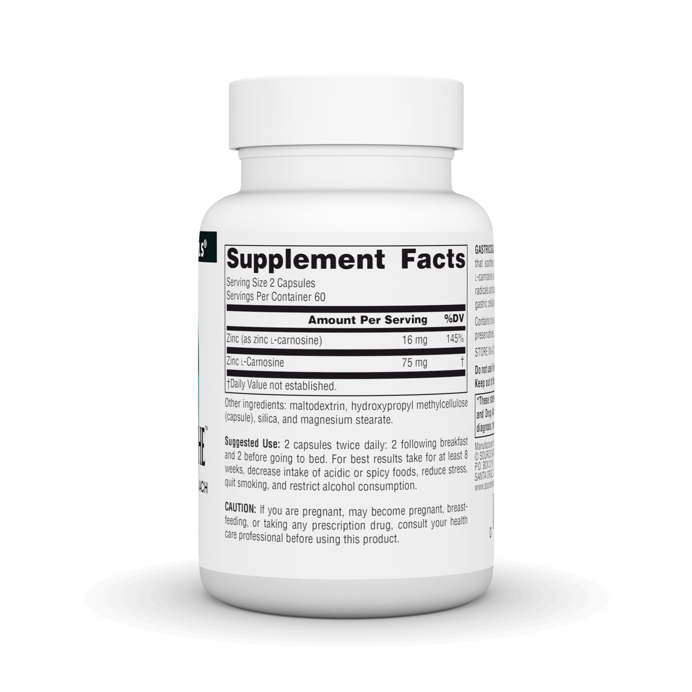 Etiqueta de GastricSoothe muestra ingredientes clave y posibles beneficios.