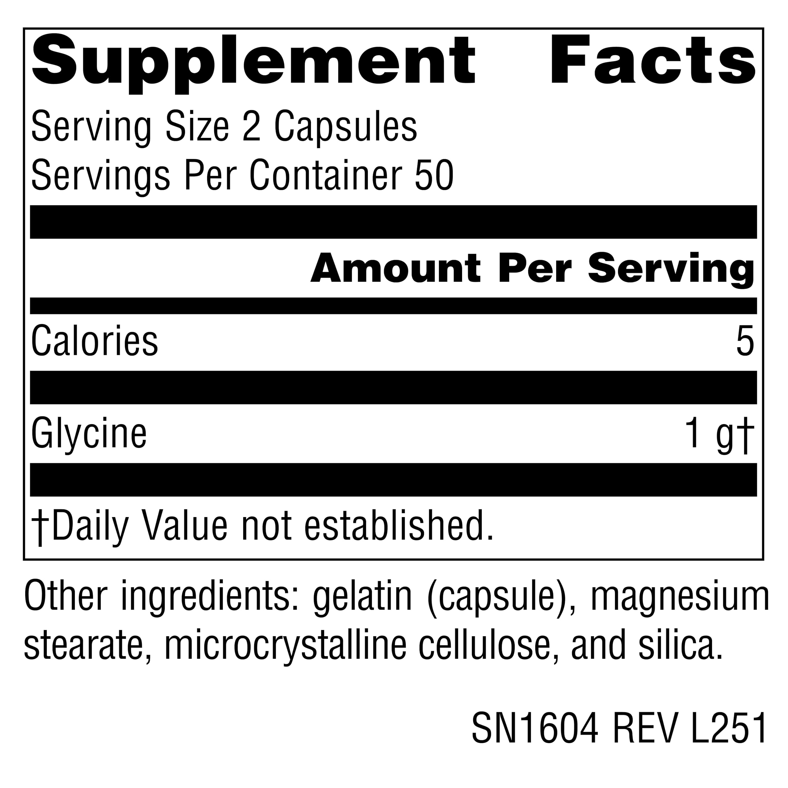 Botella de Source Naturals glicina de 100 cápsulas para consumo diario