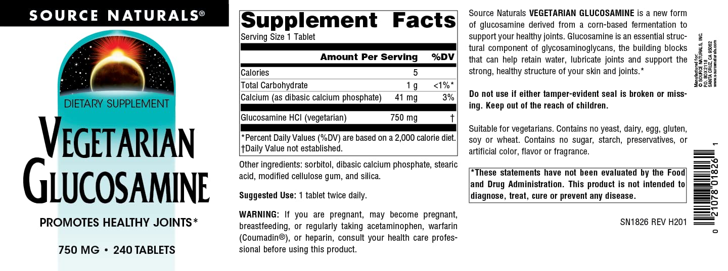 Dosificación diaria de glucosamina vegetariana de Source Naturals