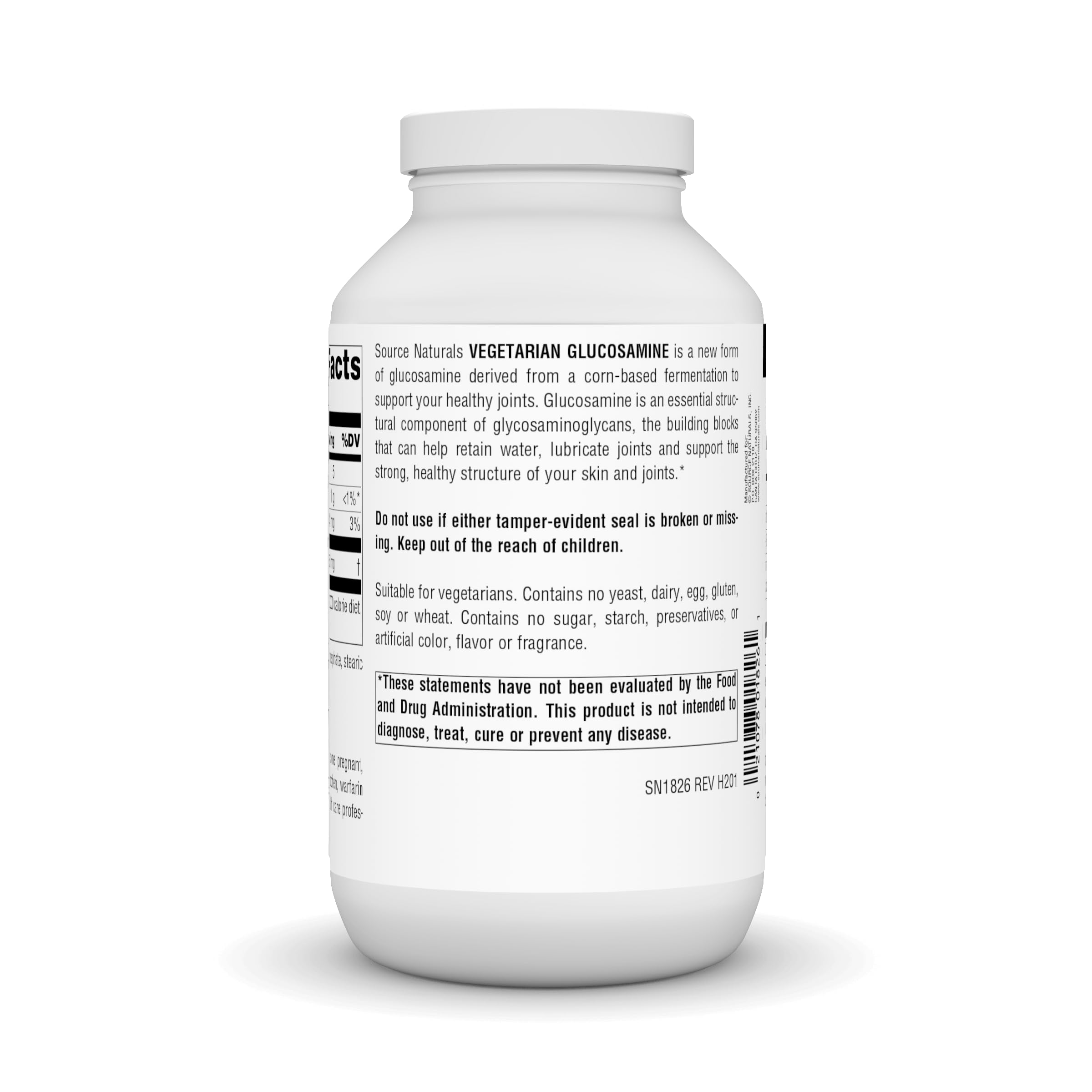 Envase con 240 tabletas Source Naturals glucosamina vegetariana para uso diario