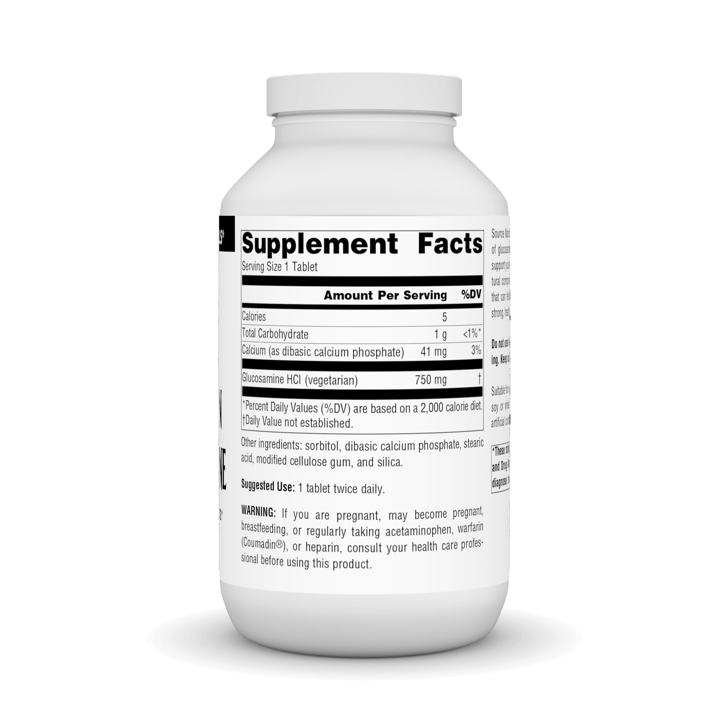 Source Naturals glucosamina vegetariana etiqueta frontal para referencia rápida