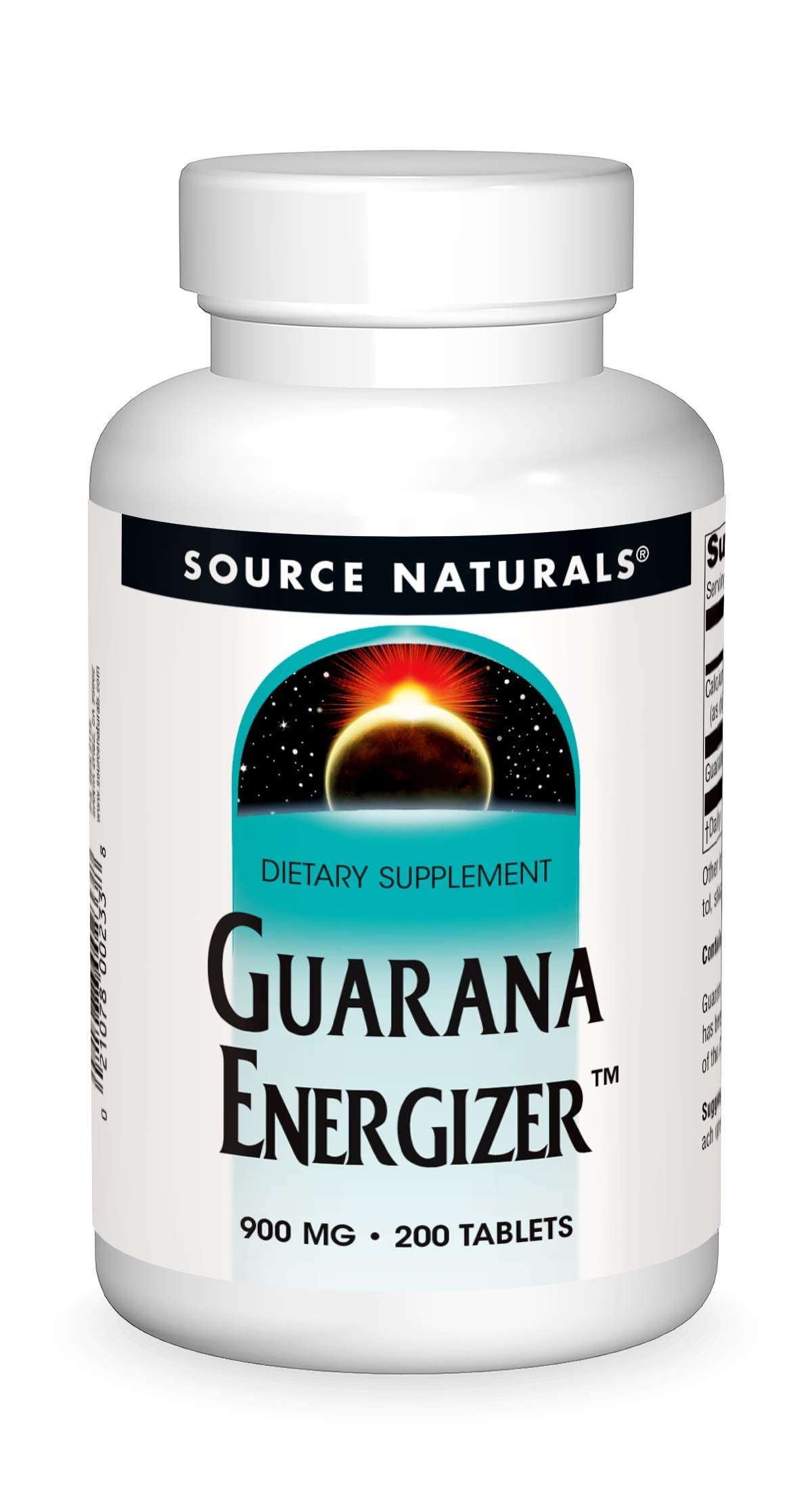 Botella frontal de Source Naturals Guarana Energizer para energía natural