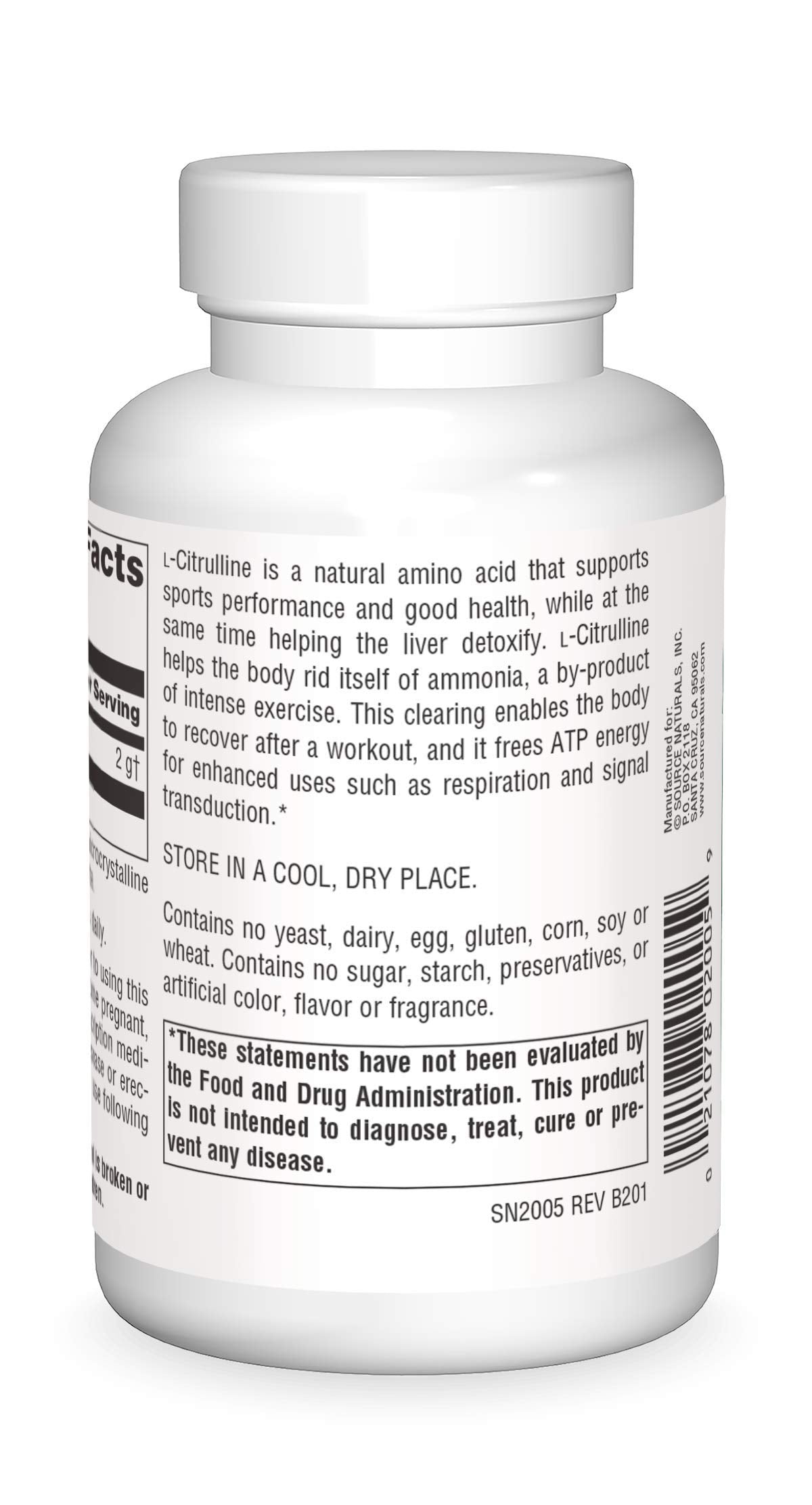 Source Naturals L-Citrulina: etiqueta clara facilita ver ingredientes y dosis diarias