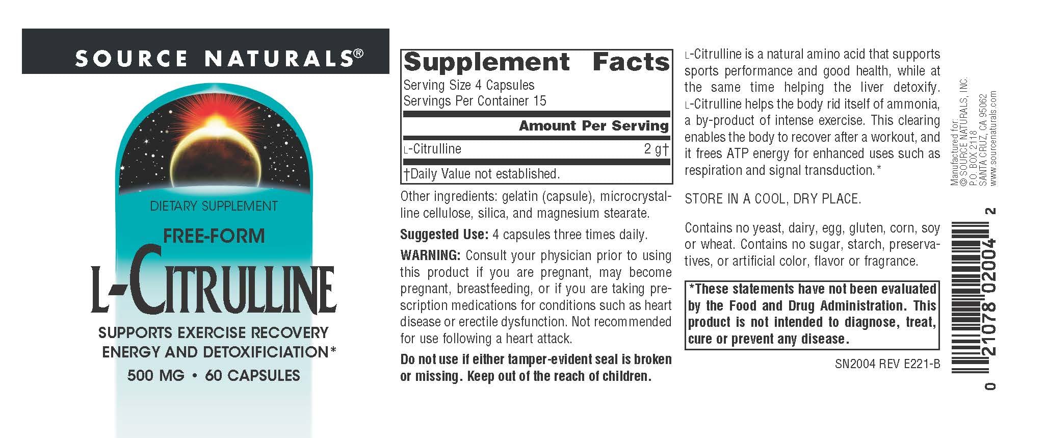 Source Naturals L-Citrulline dosis sugerida: guía visual para consumo diario.